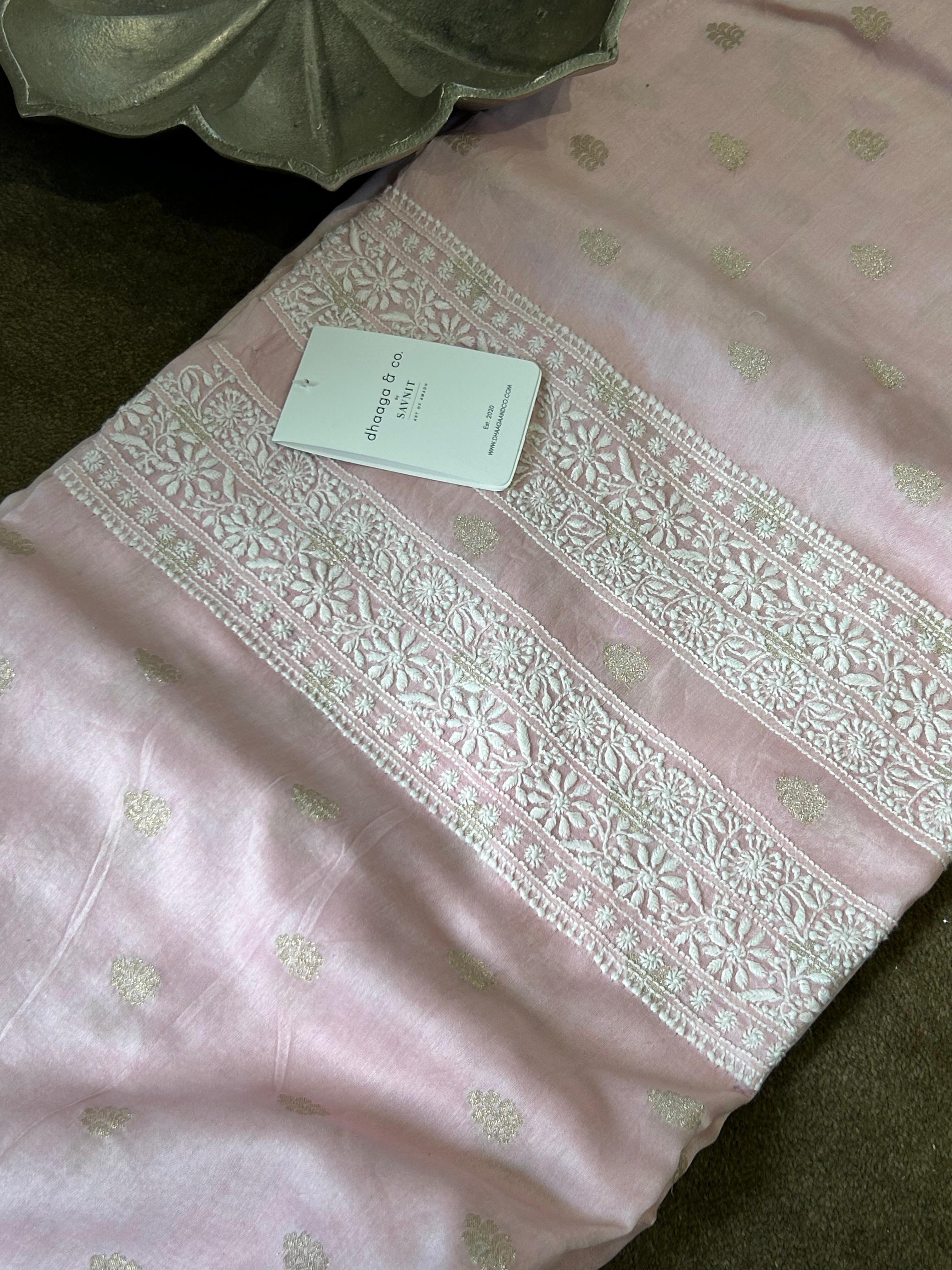 Pink Mens Chanderi Chikankari Kurta