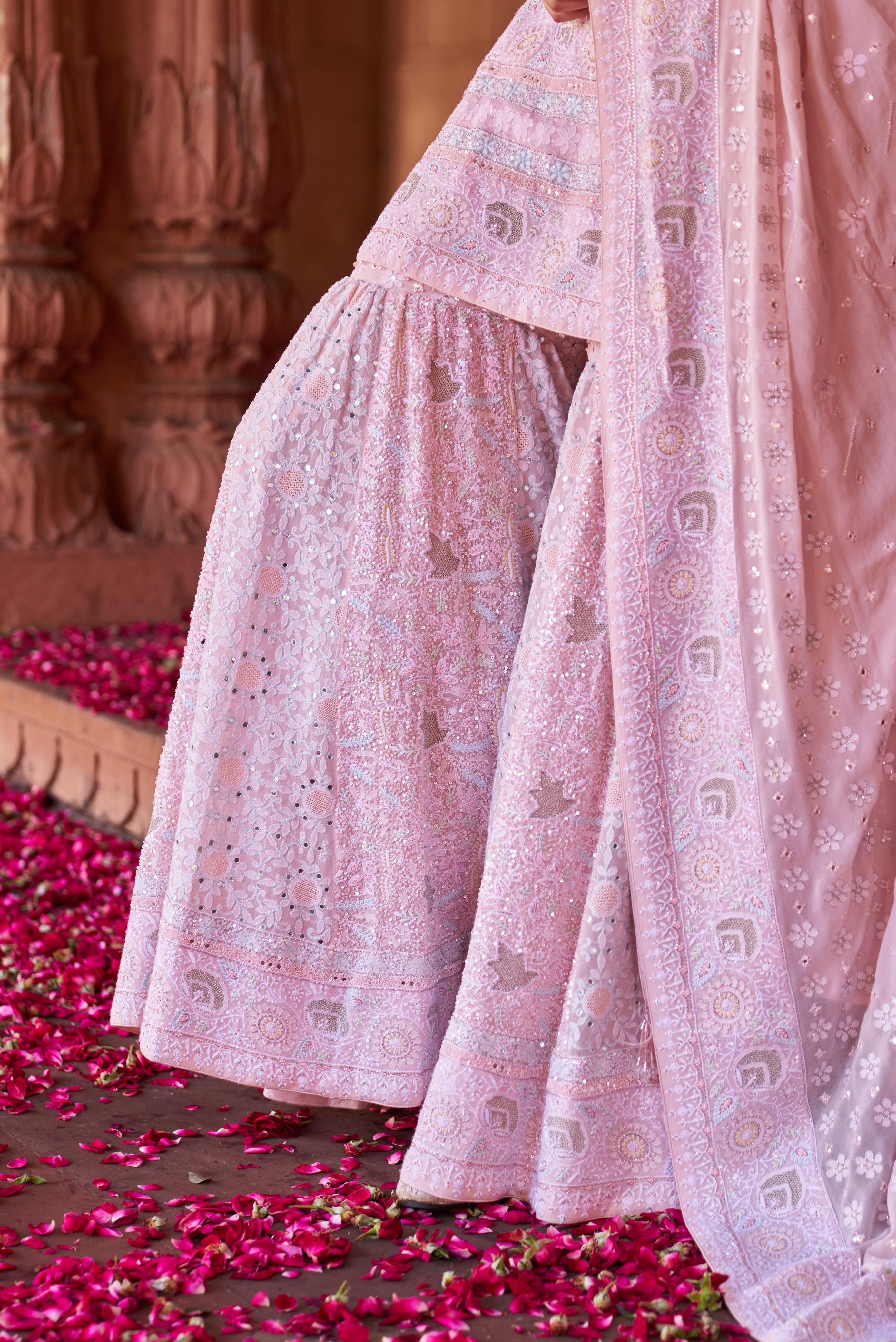 Pink Georgette Ek-taar Chikankari Sharara Set