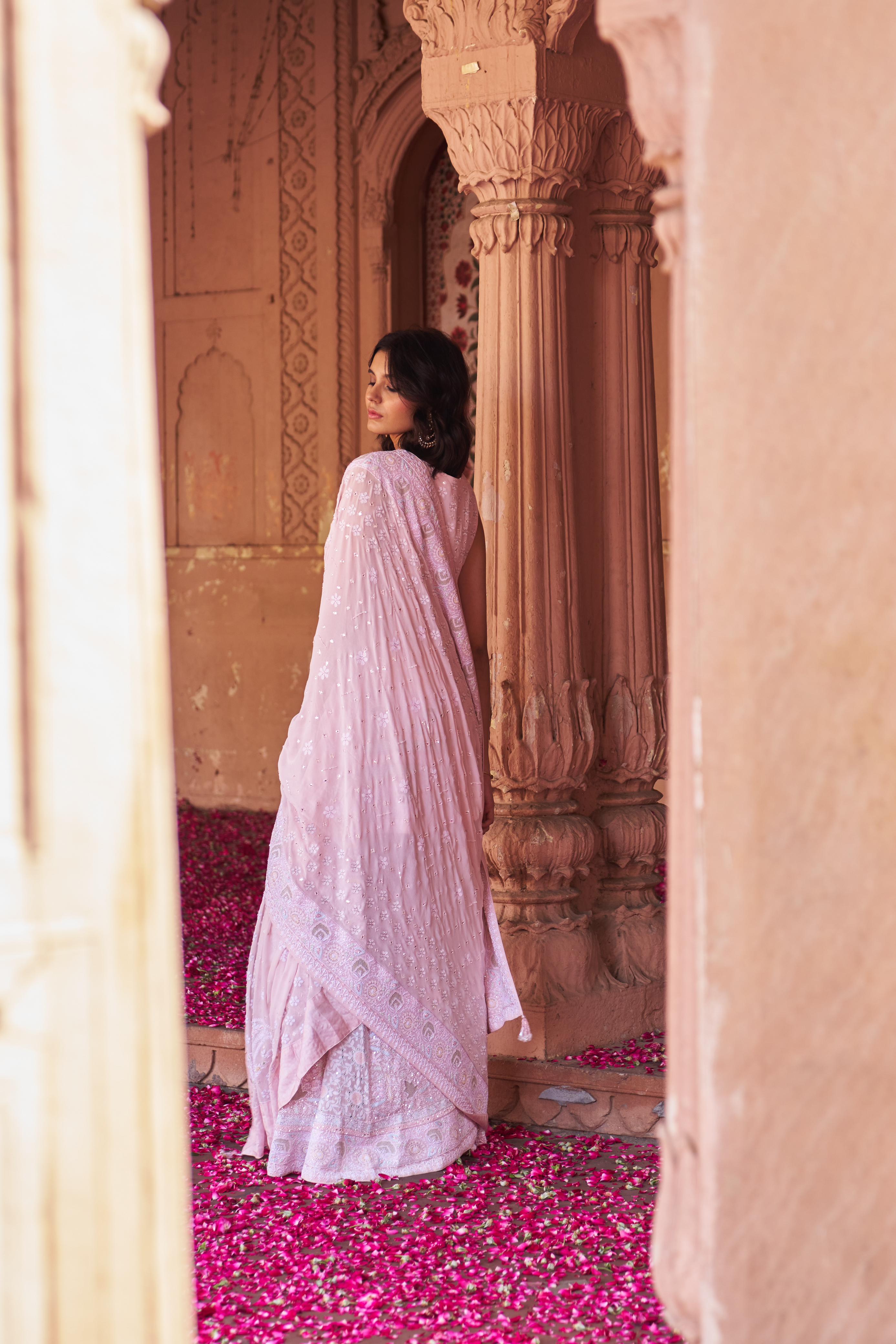 Pink Georgette Ek-taar Chikankari Sharara Set