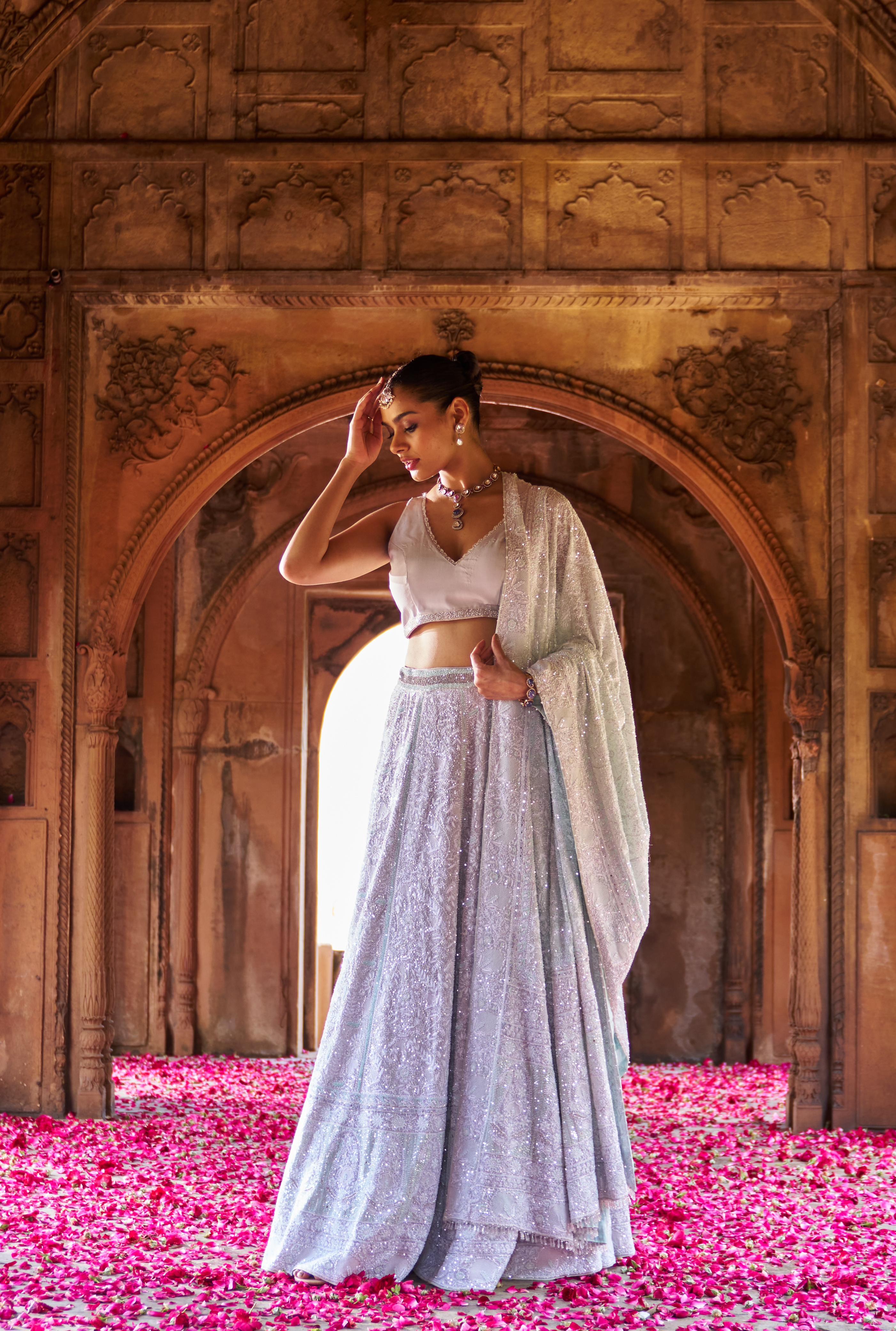 Aqua Ek-taar Georgette Chikankari Lehenga set