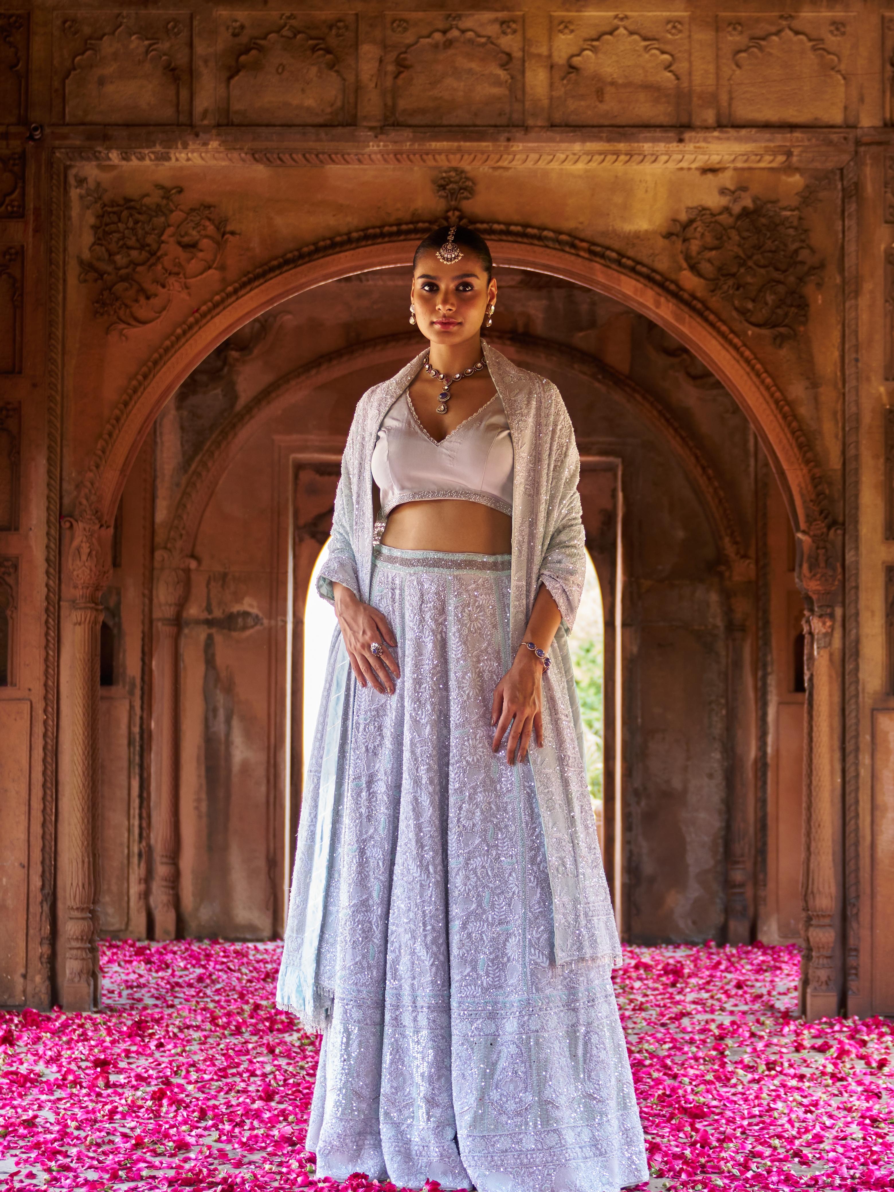 Aqua Ek-taar Georgette Chikankari Lehenga set