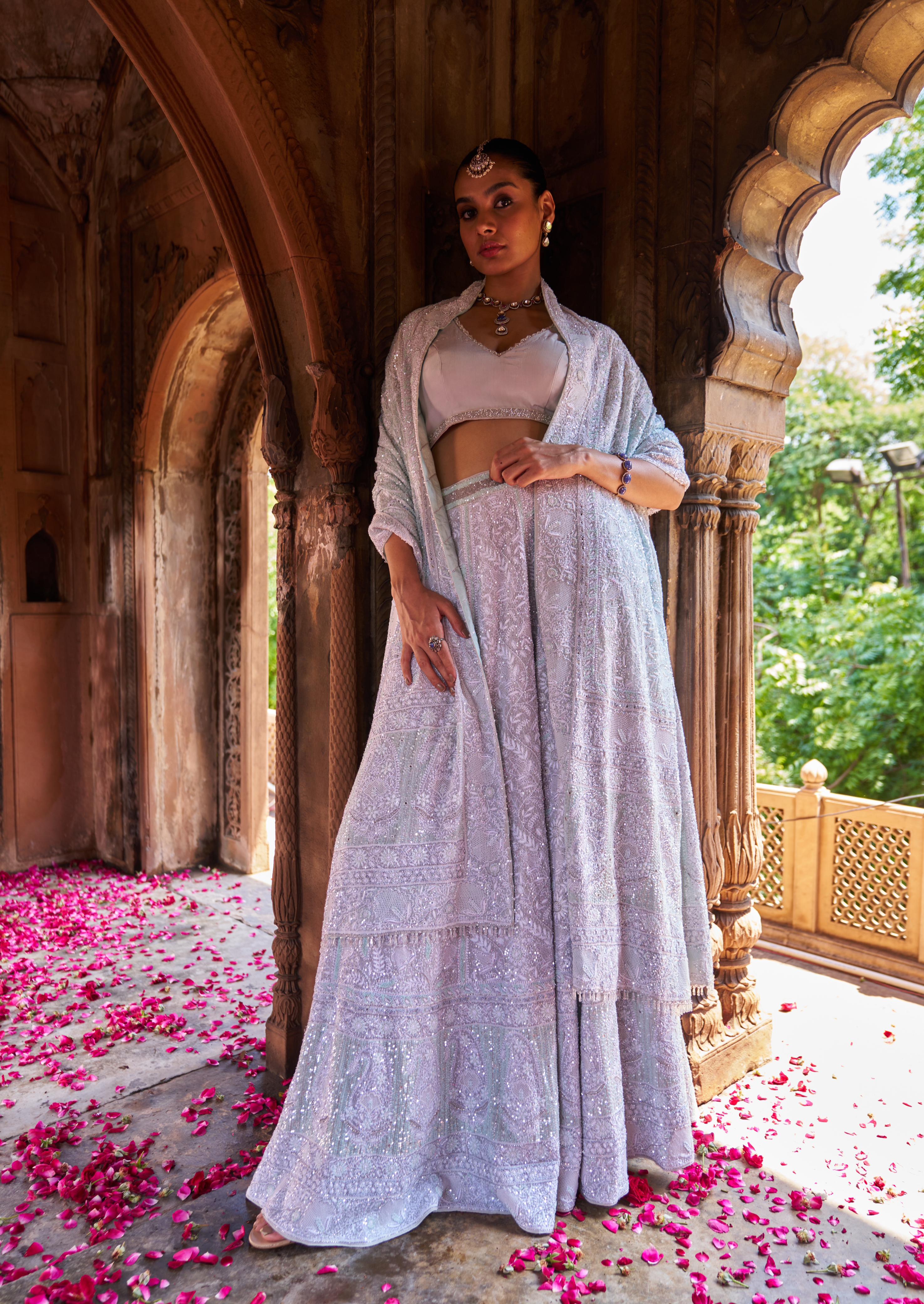 Aqua Ek-taar Georgette Chikankari Lehenga set