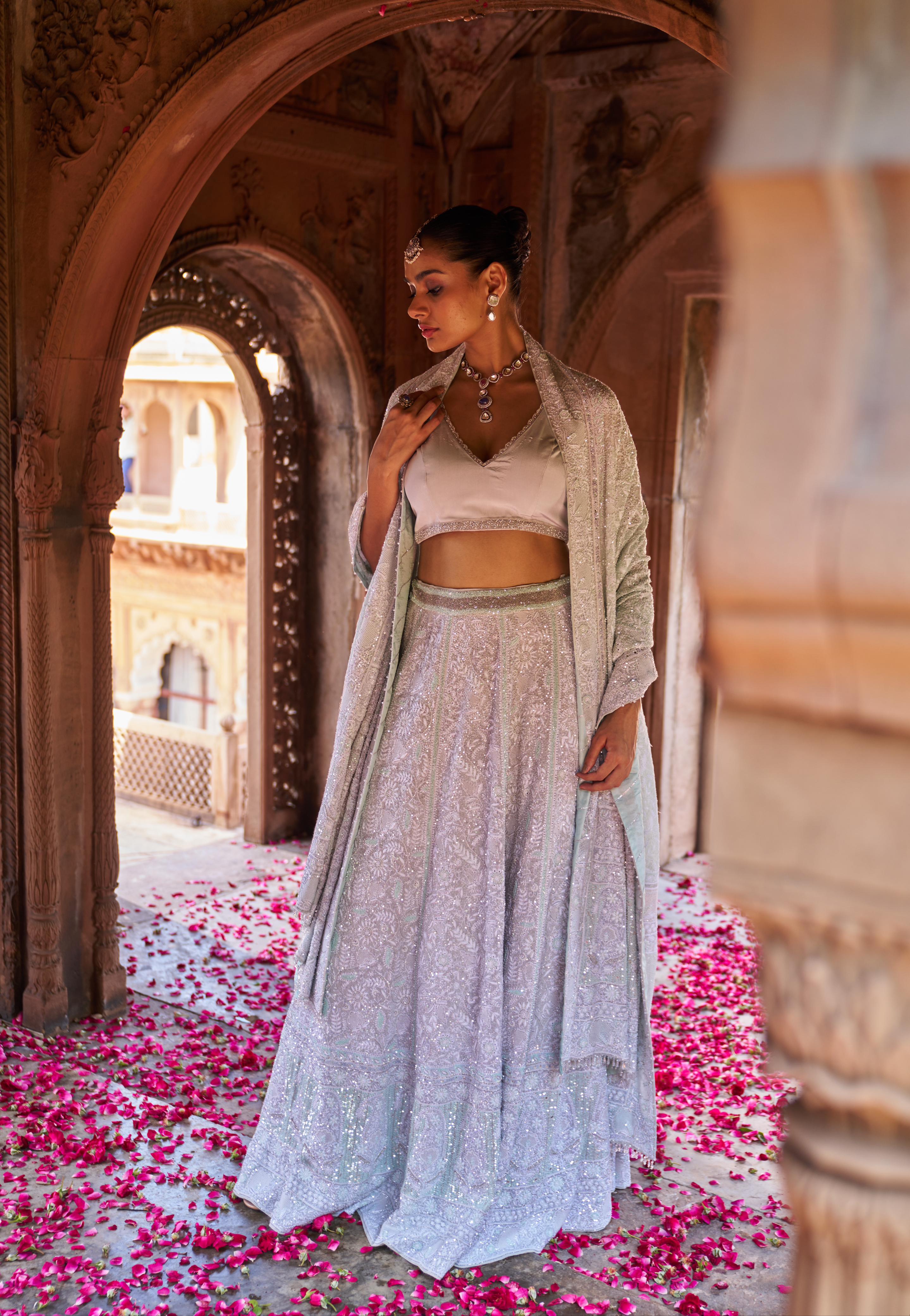 Aqua Ek-taar Georgette Chikankari Lehenga set