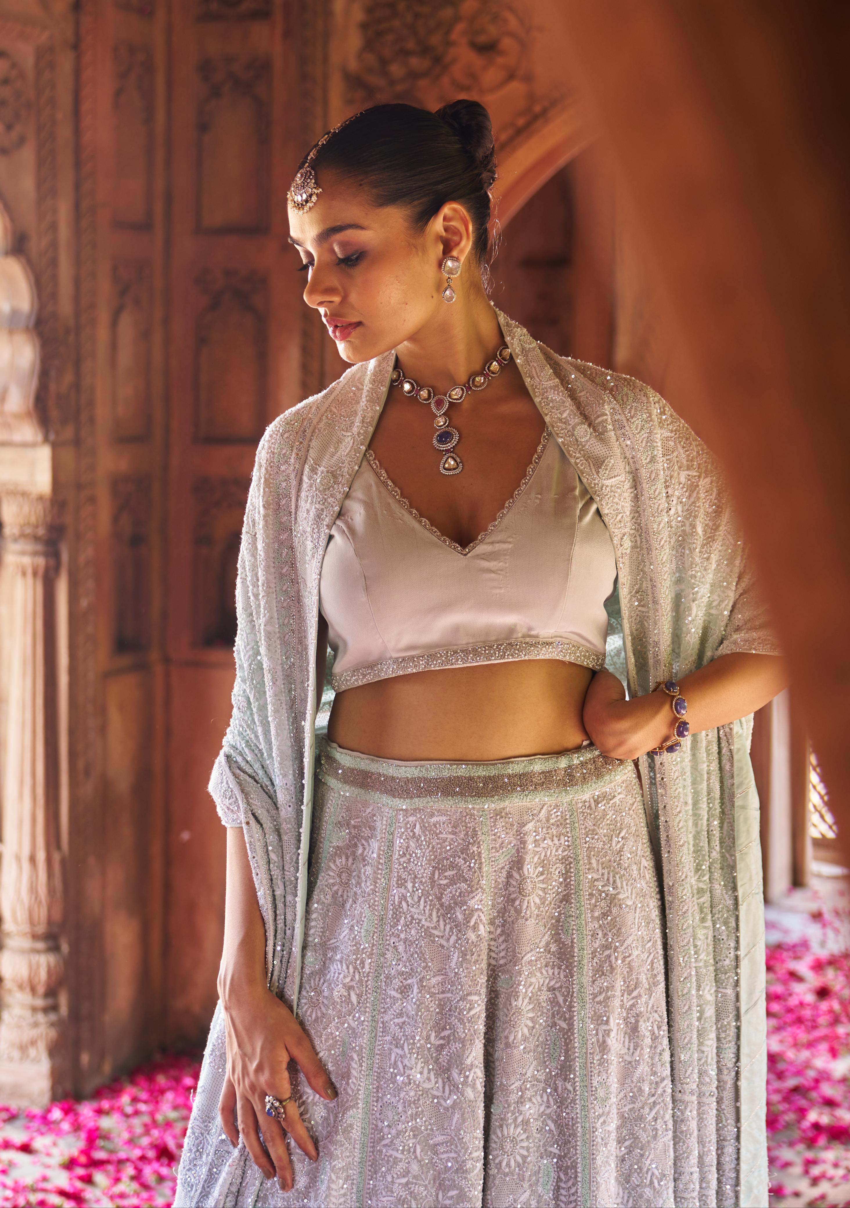 Aqua Ek-taar Georgette Chikankari Lehenga set