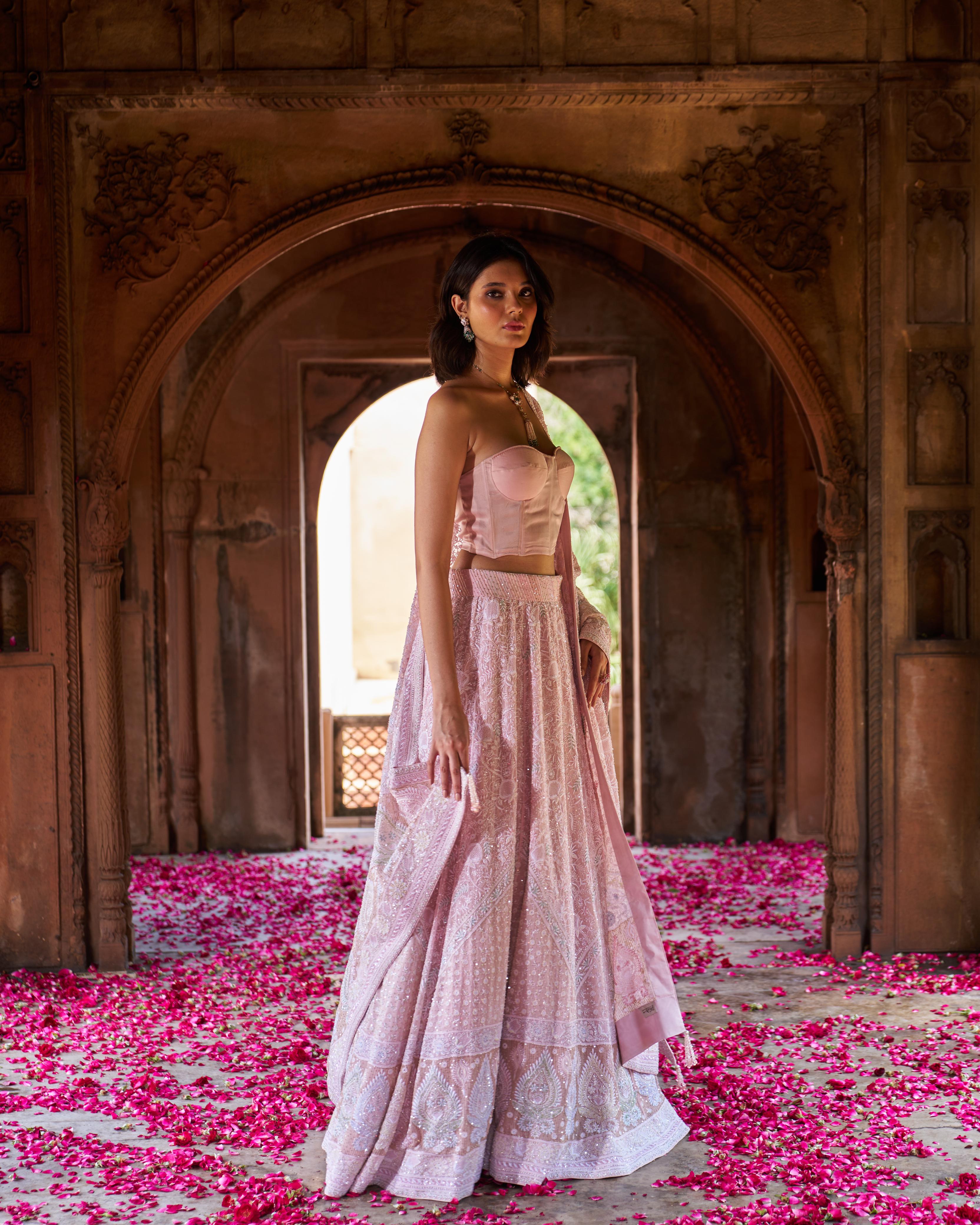 Pink Georgette Ek - taar Chikankari Lehenga set