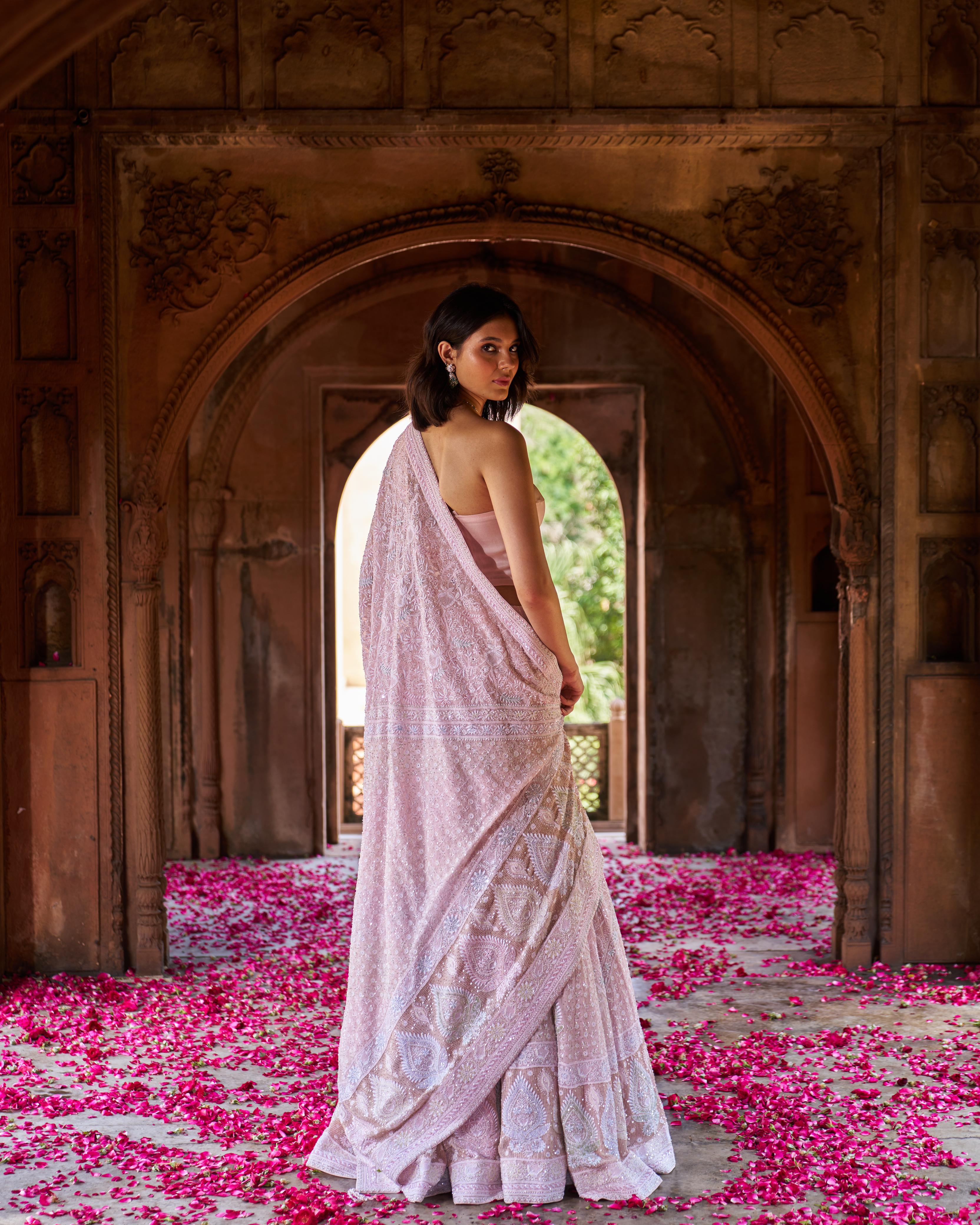 Pink Georgette Ek - taar Chikankari Lehenga set