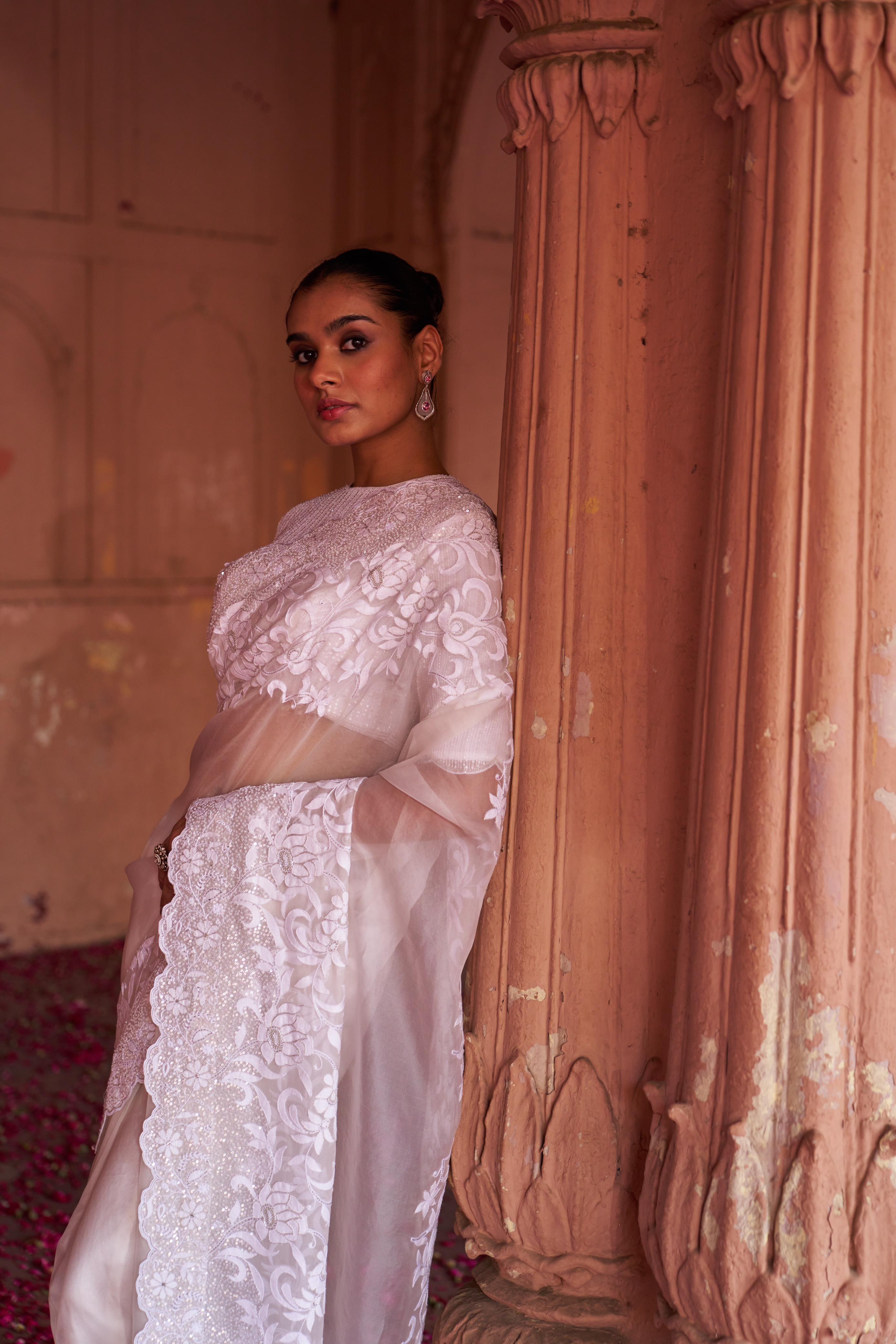 Pure White Organza Chikankari Saree