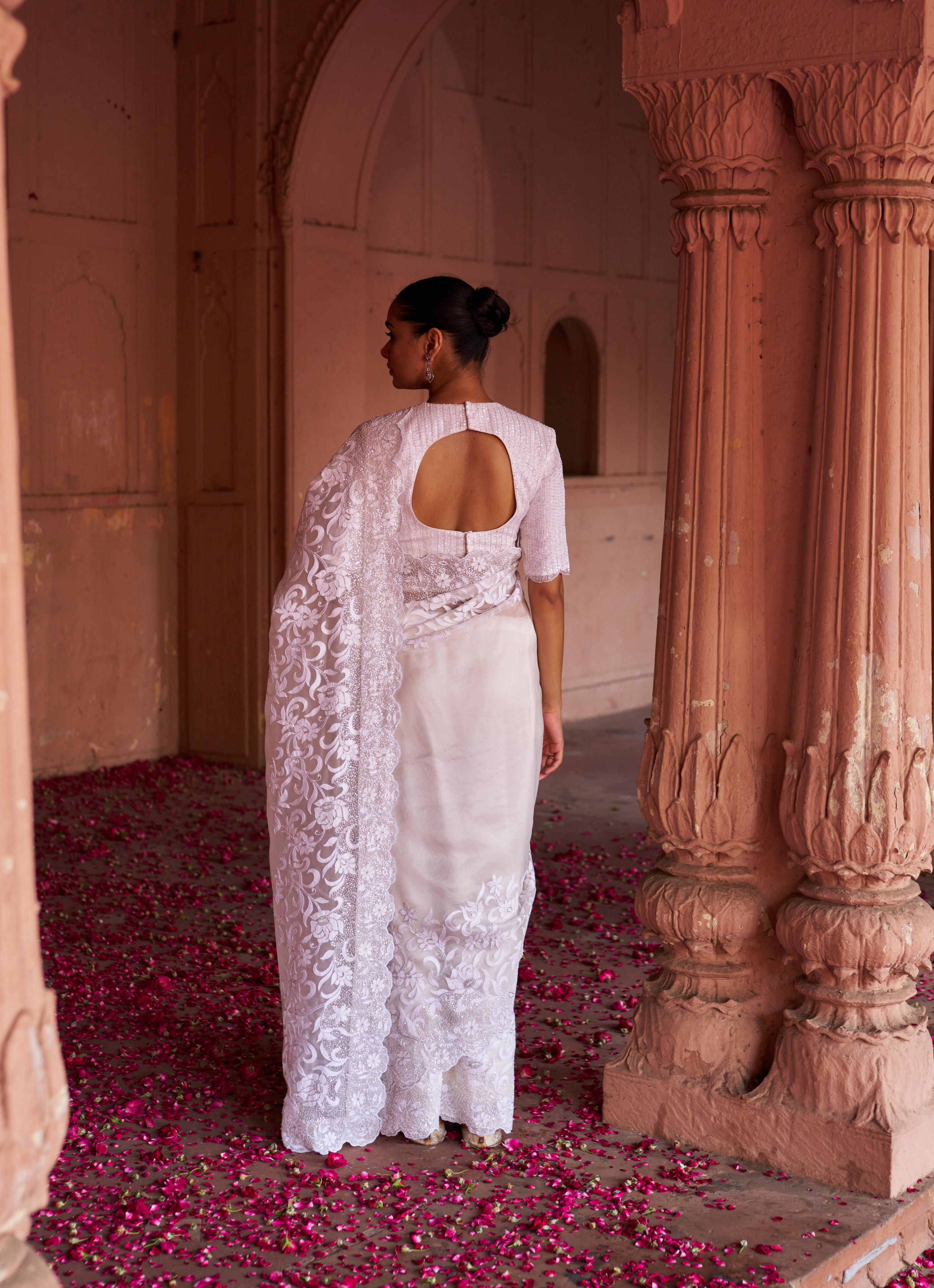 Pure White Organza Chikankari Saree