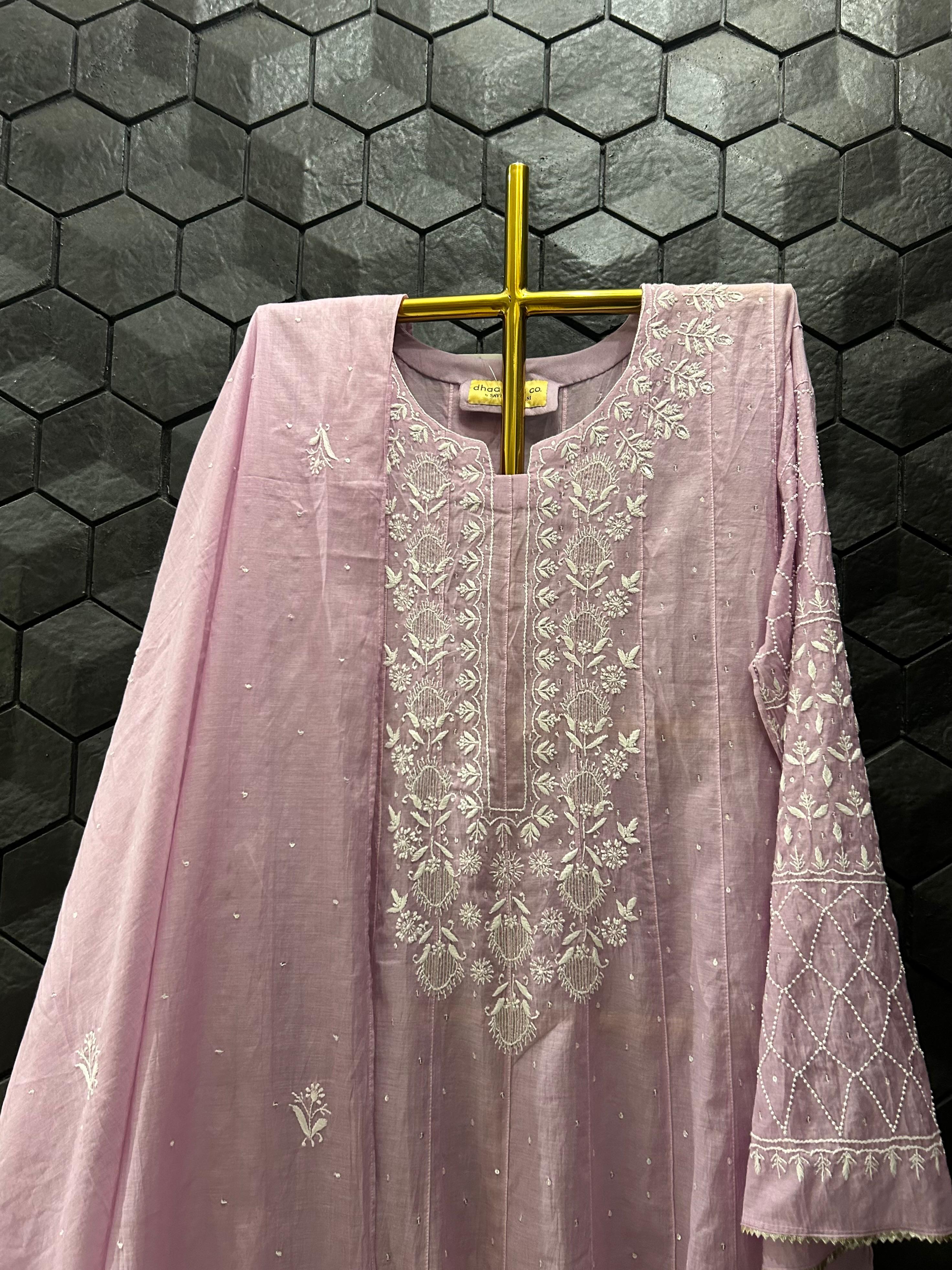 Lavender Chanderi Chikankari Anarkali Set