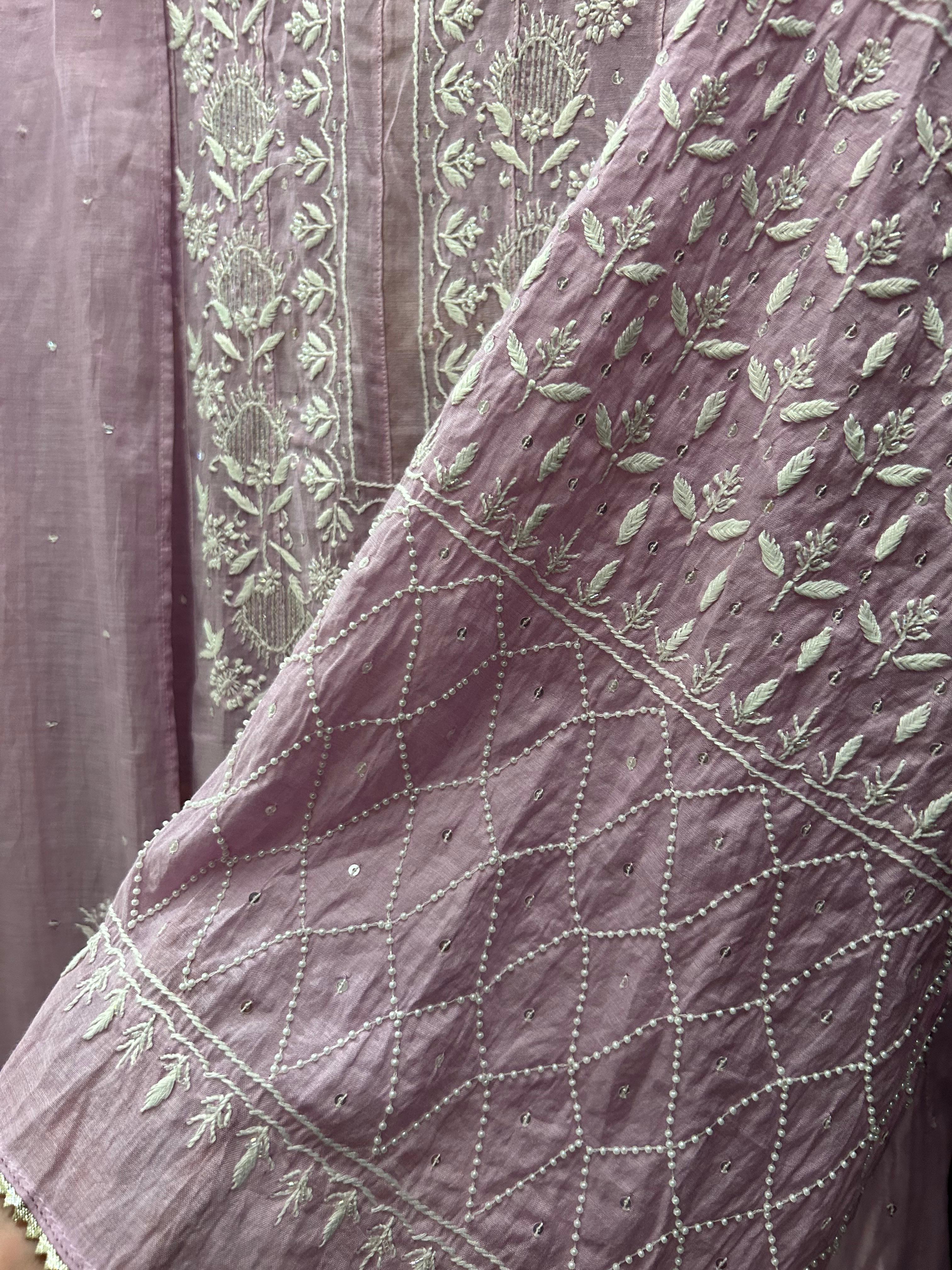 Lavender Chanderi Chikankari Anarkali Set