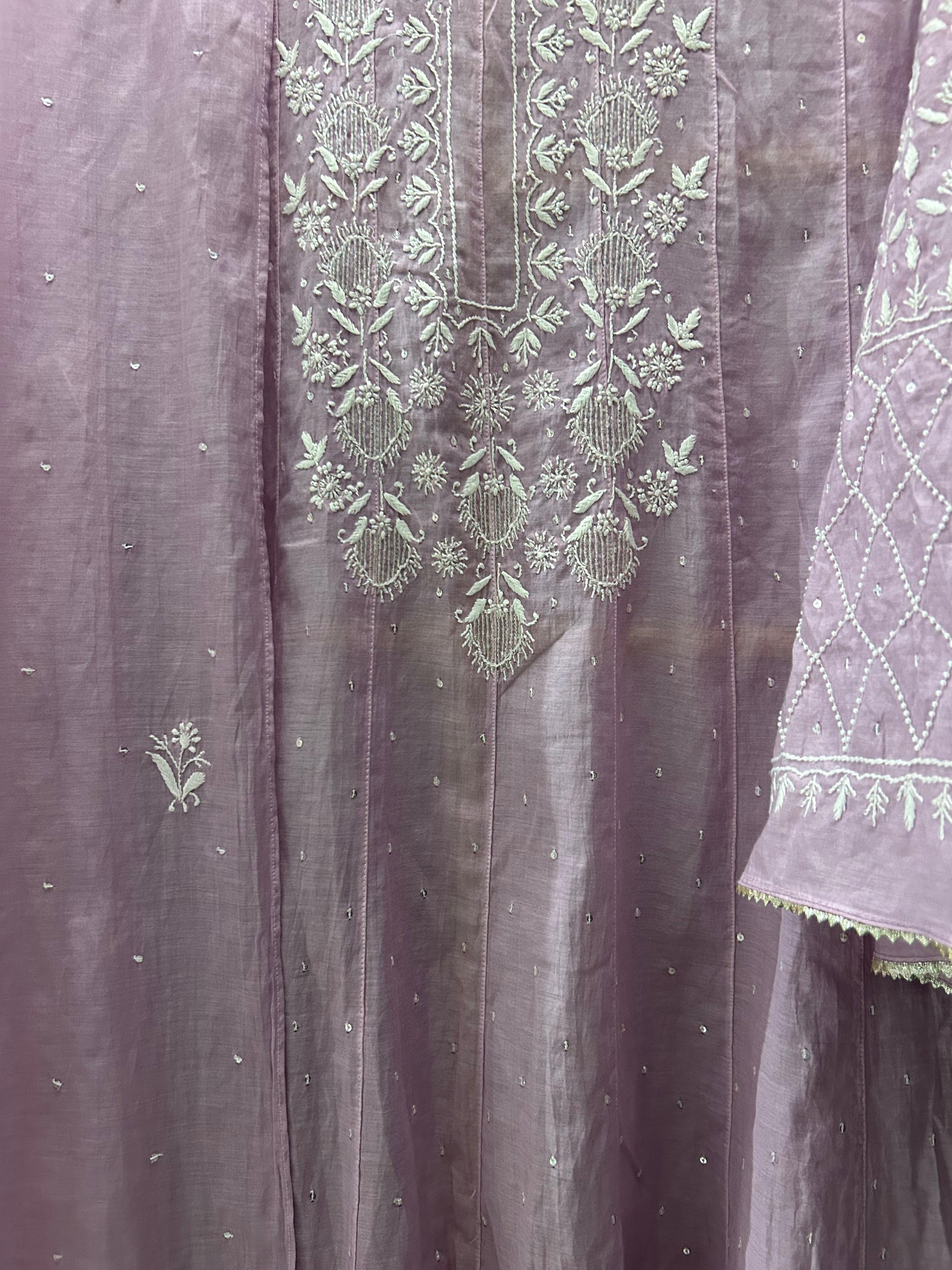 Lavender Chanderi Chikankari Anarkali Set