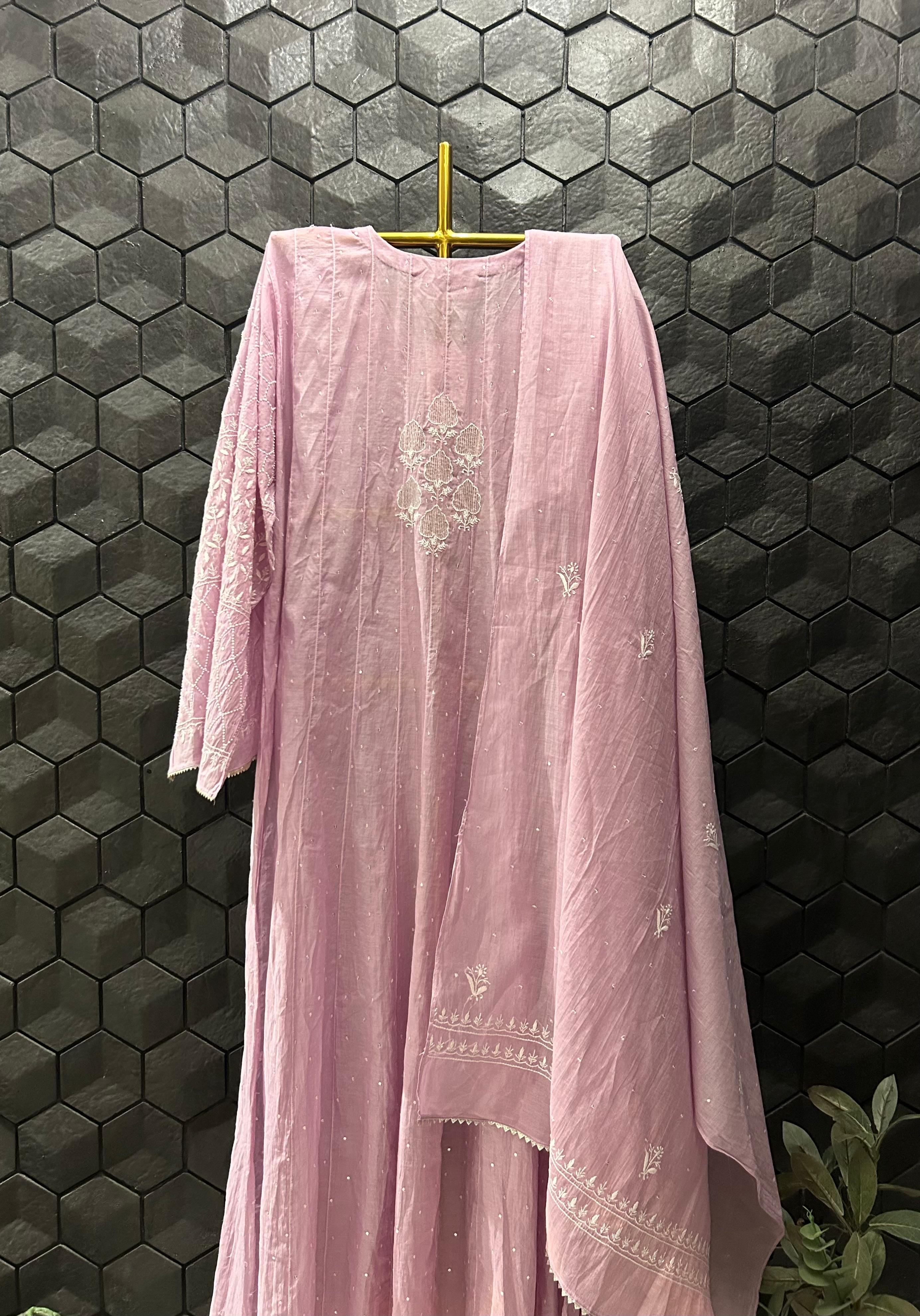 Lavender Chanderi Chikankari Anarkali Set