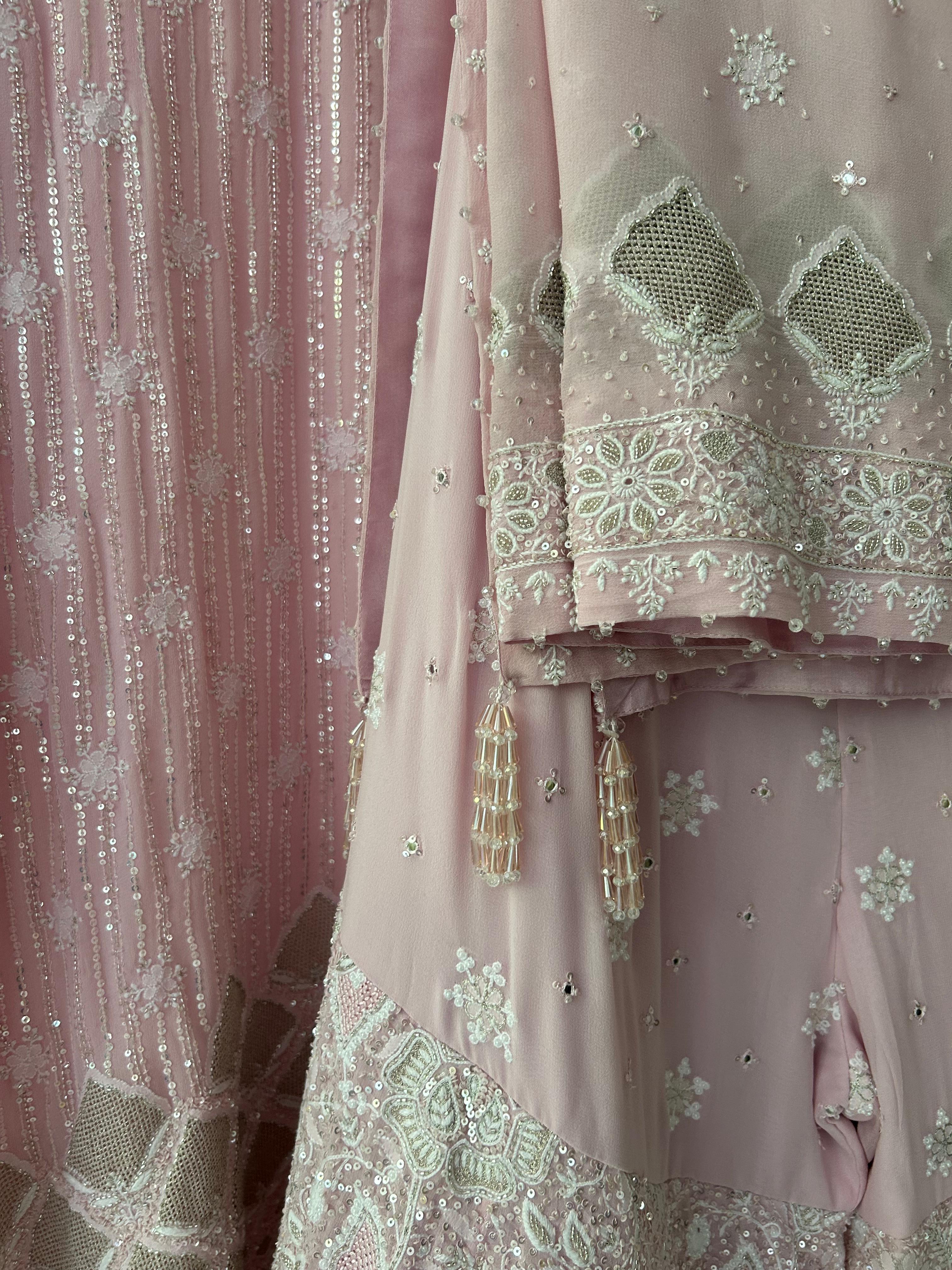 Pink Georgette Ek-taar Chikankari Sharara Set