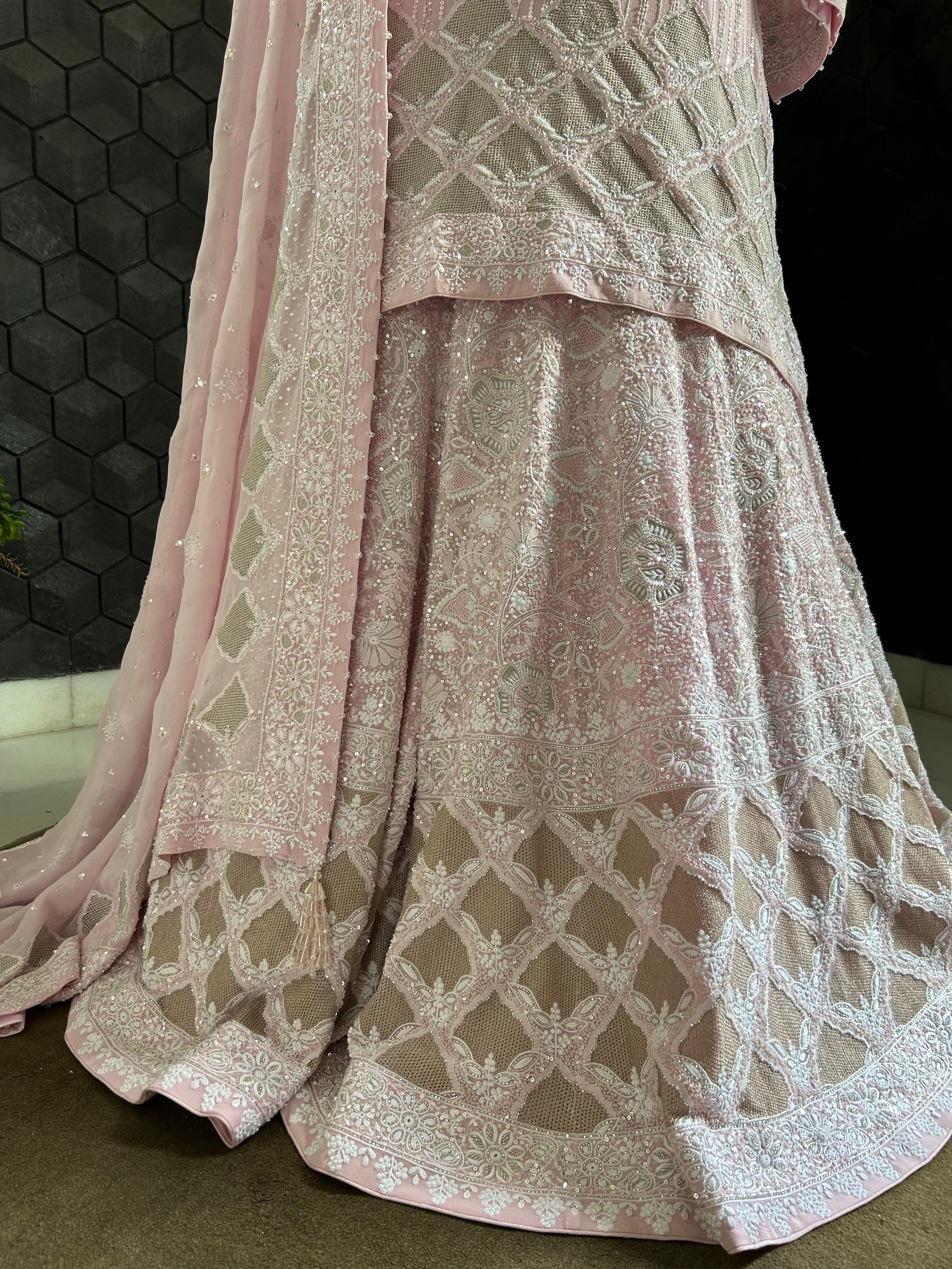 Pink Georgette Ek-taar Chikankari Sharara Set