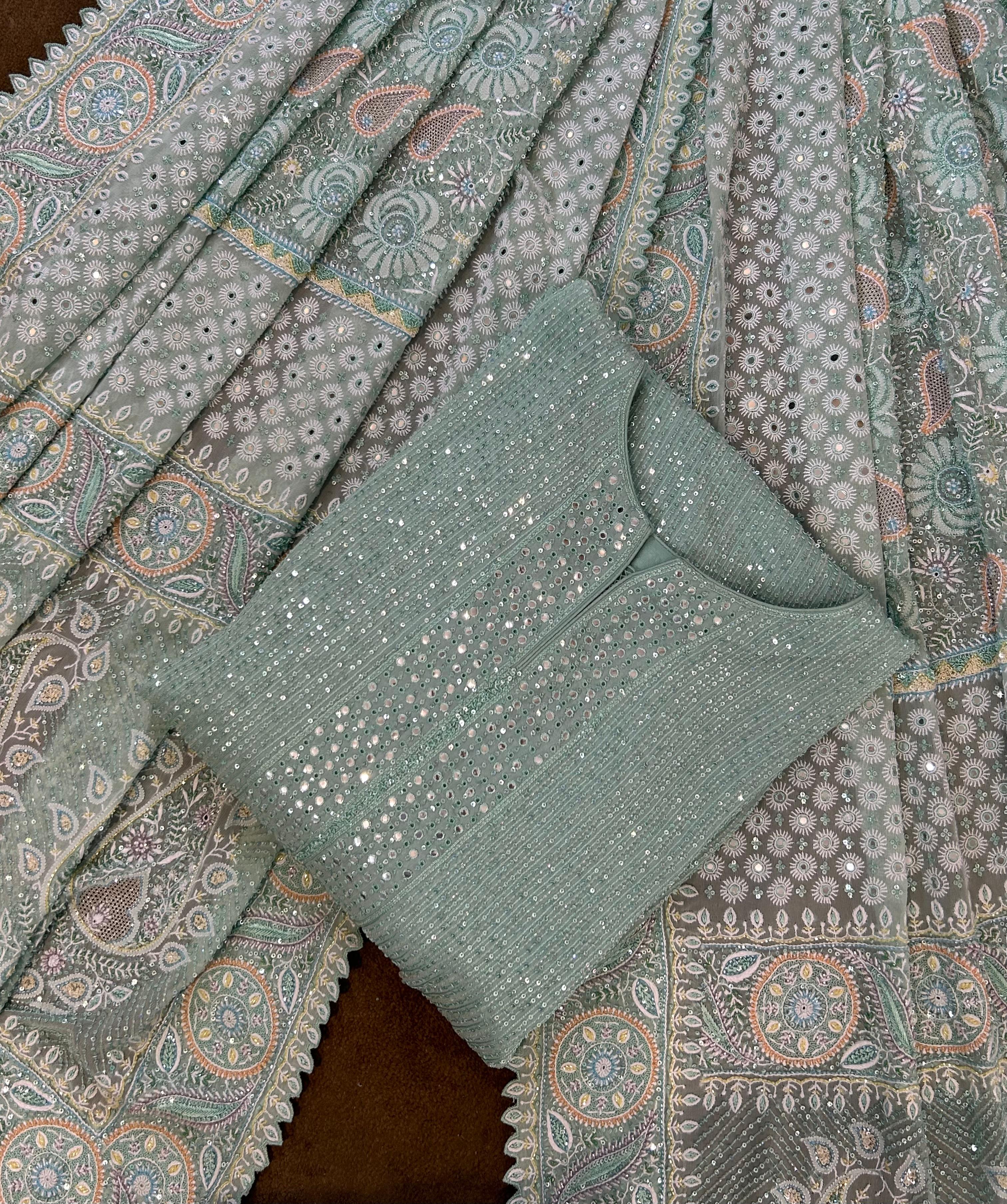 Green Ek-taar Chikankari Heavy Dupatta and Kurta Set