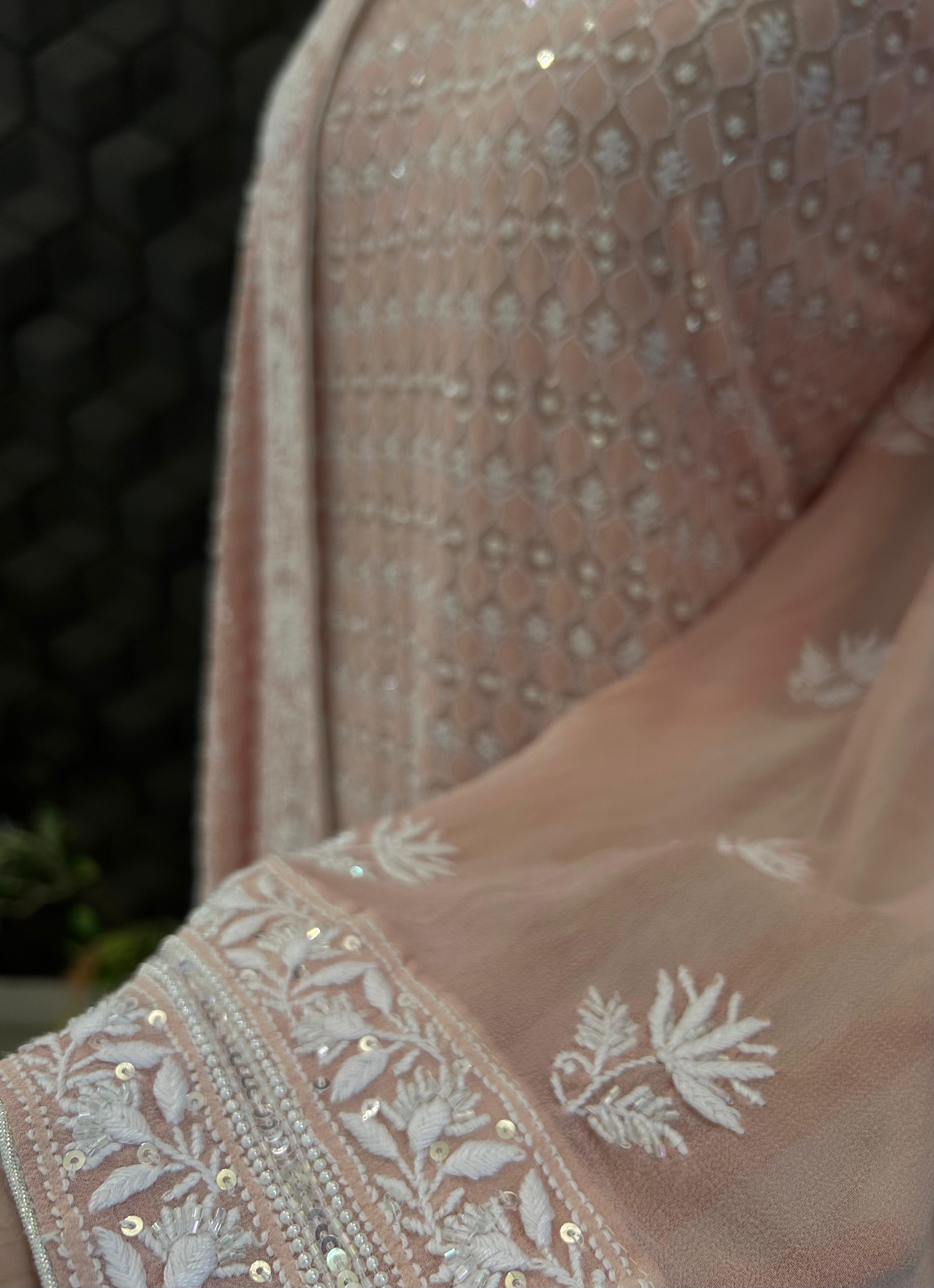 Peach Ek-taar Georgette Chikankari Kurta Set