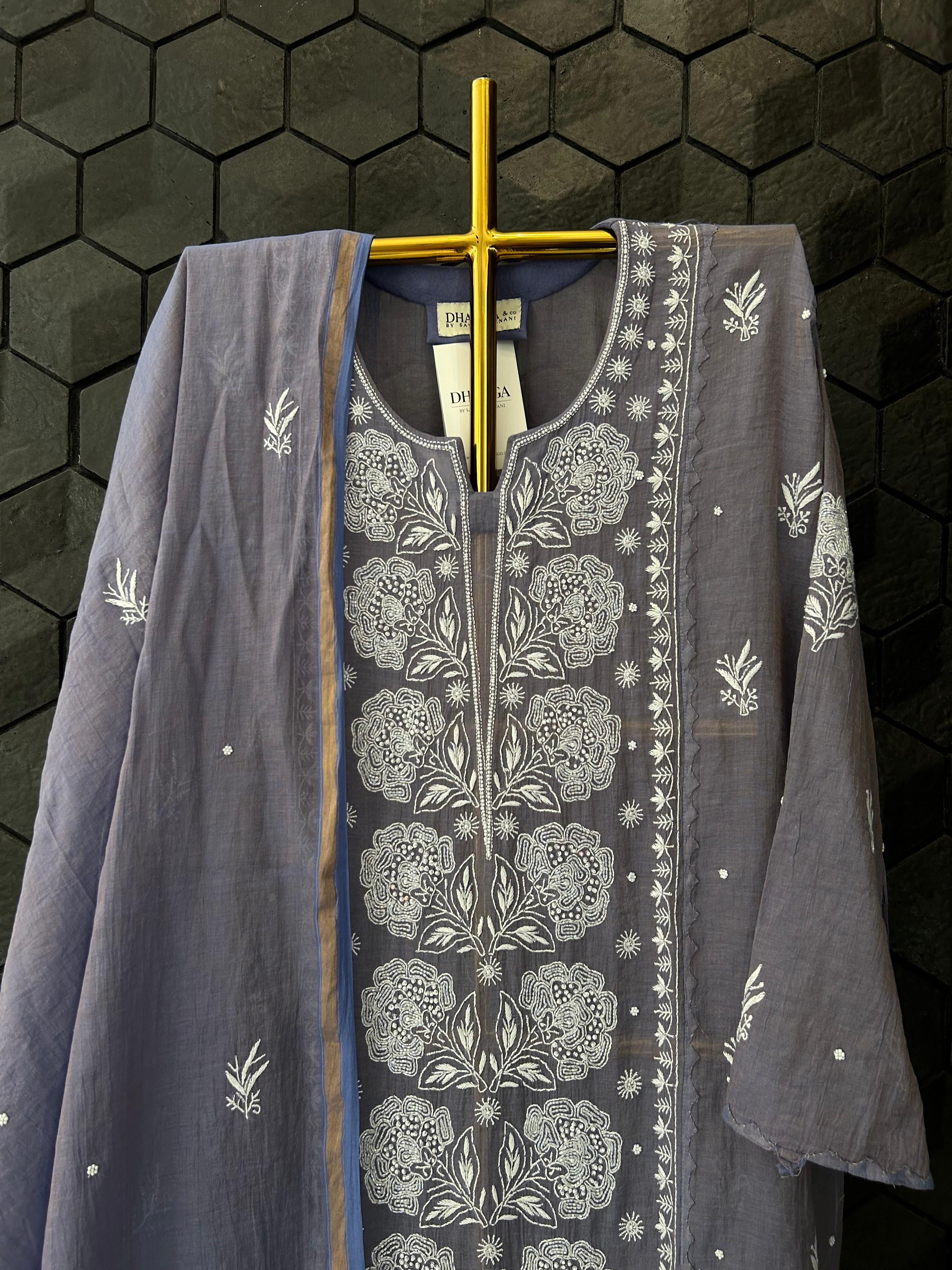 Purple Tissue Chikankari Kurta Set