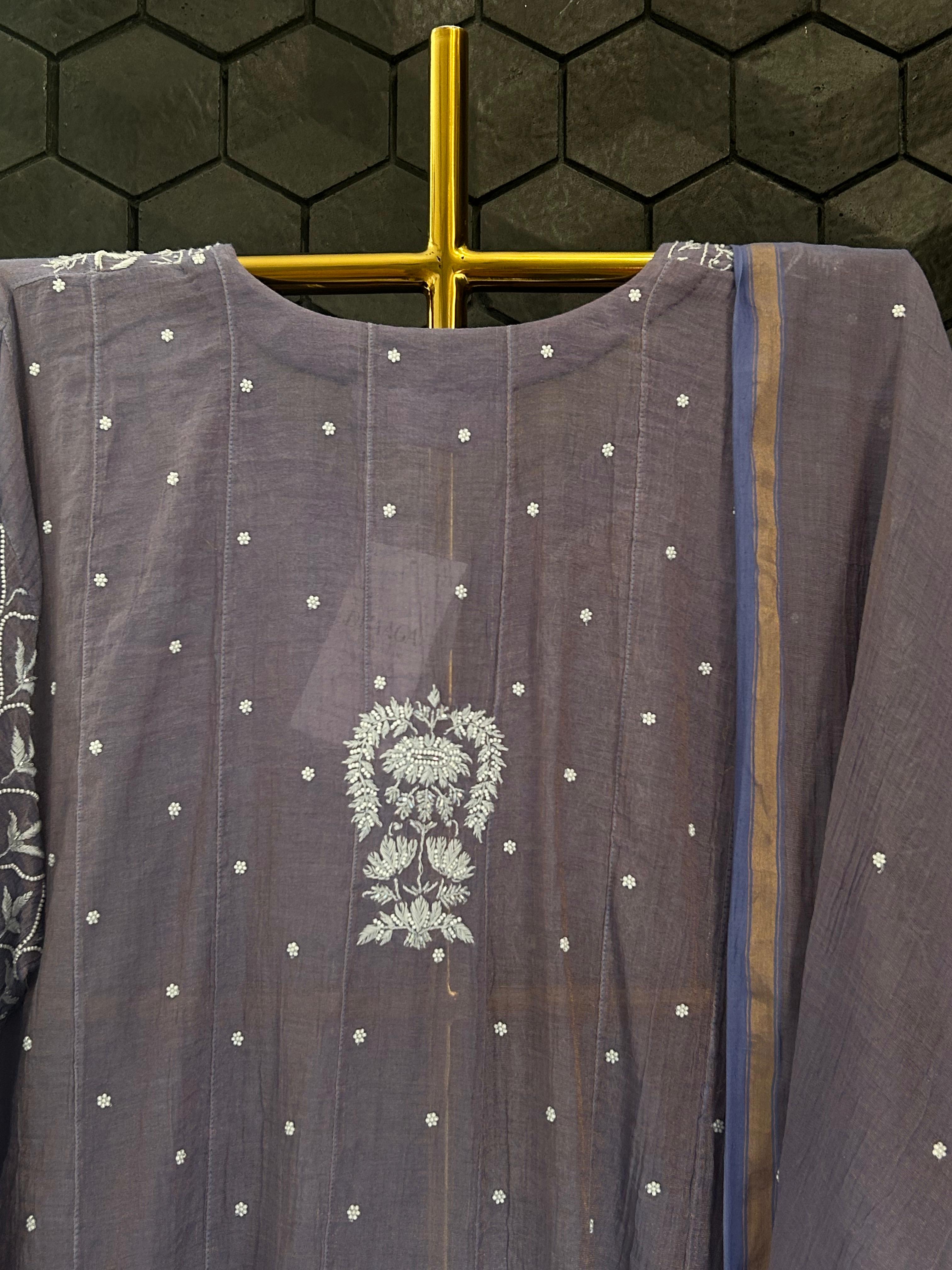 Purple Tissue Chikankari Anarkali Set