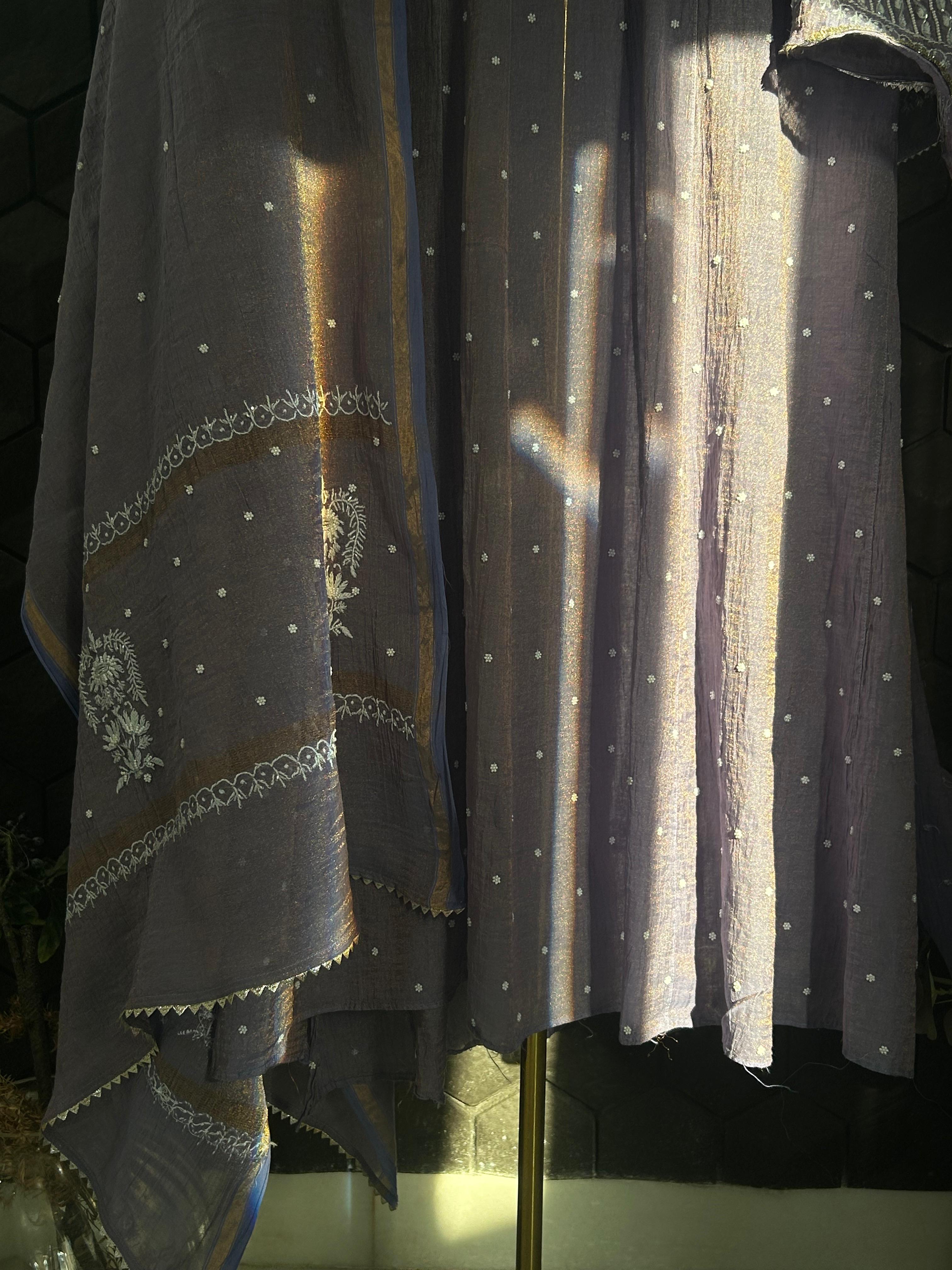 Purple Tissue Chikankari Anarkali Set