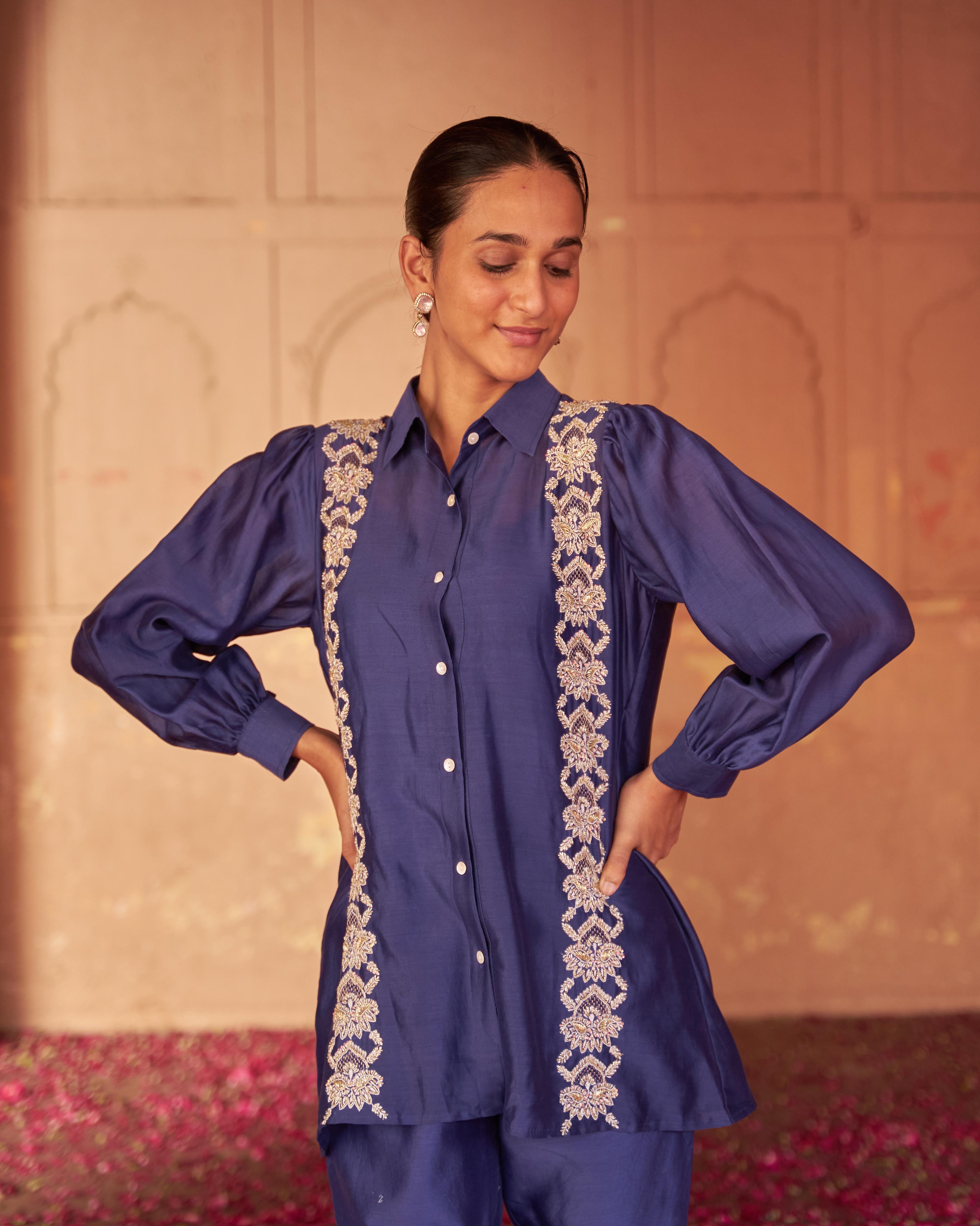 Purple Chanderi Chikankari Co-ord set