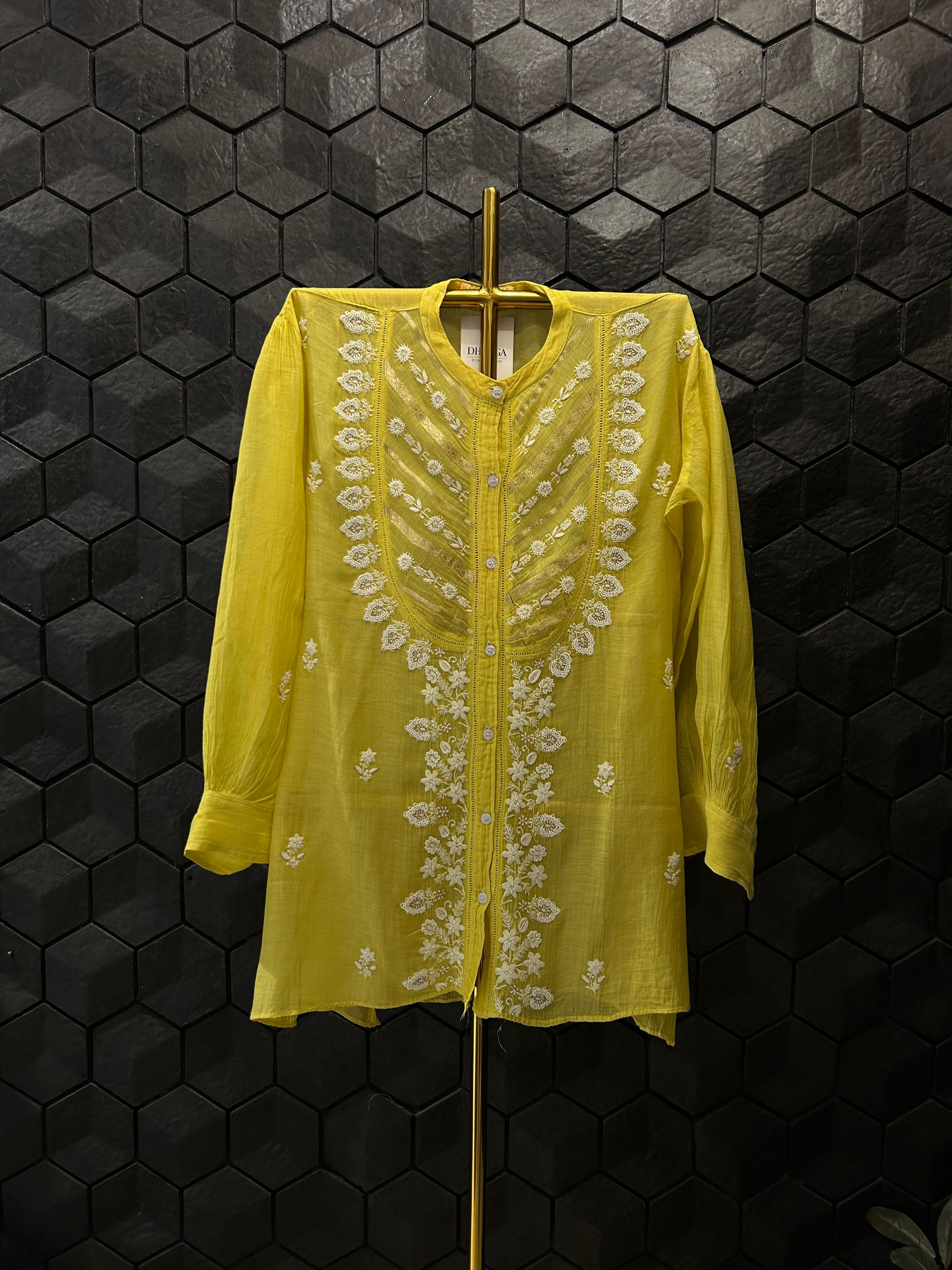 Lime Green Chanderi Chikankari Co-ord set