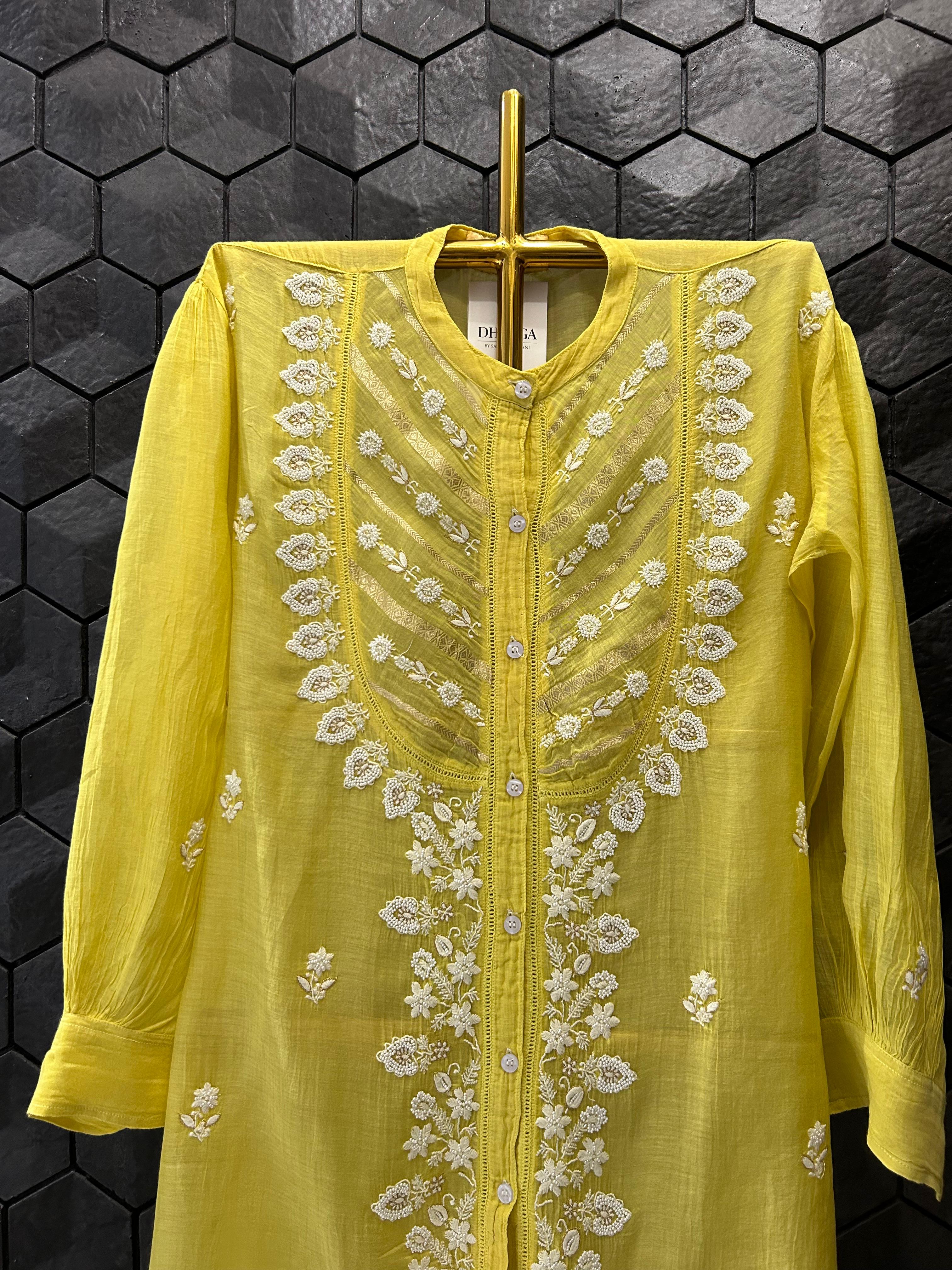 Lime Green Chanderi Chikankari Co-ord set