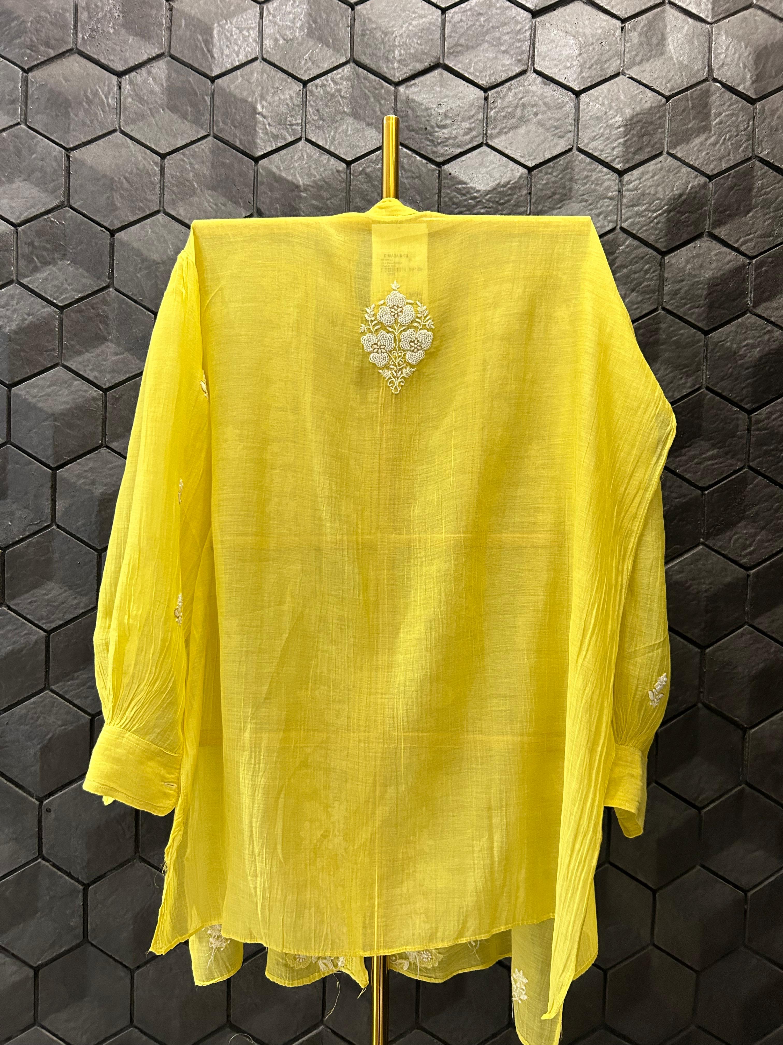 Lime Green Chanderi Chikankari Co-ord set