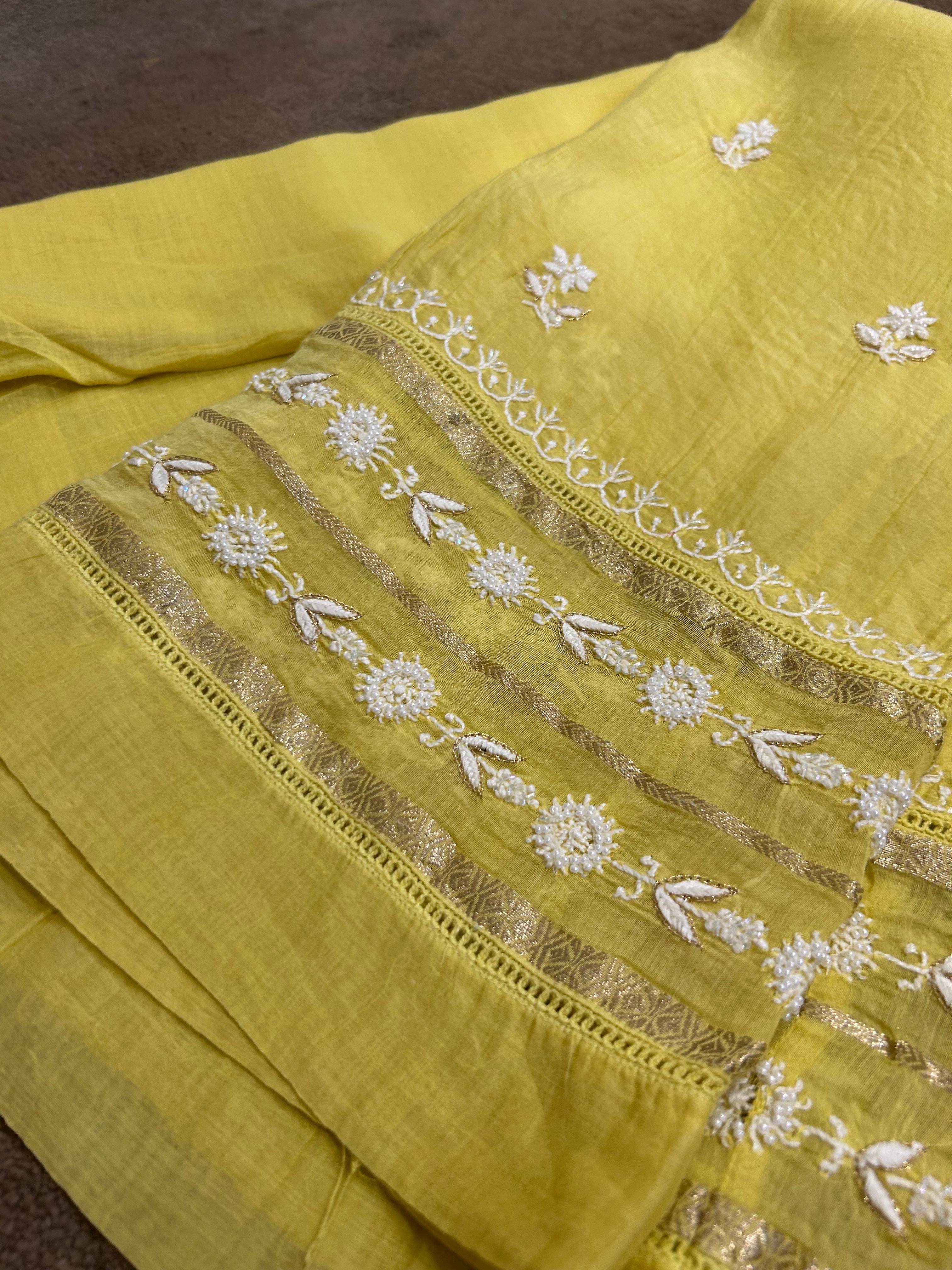 Lime Green Chanderi Chikankari Co-ord set