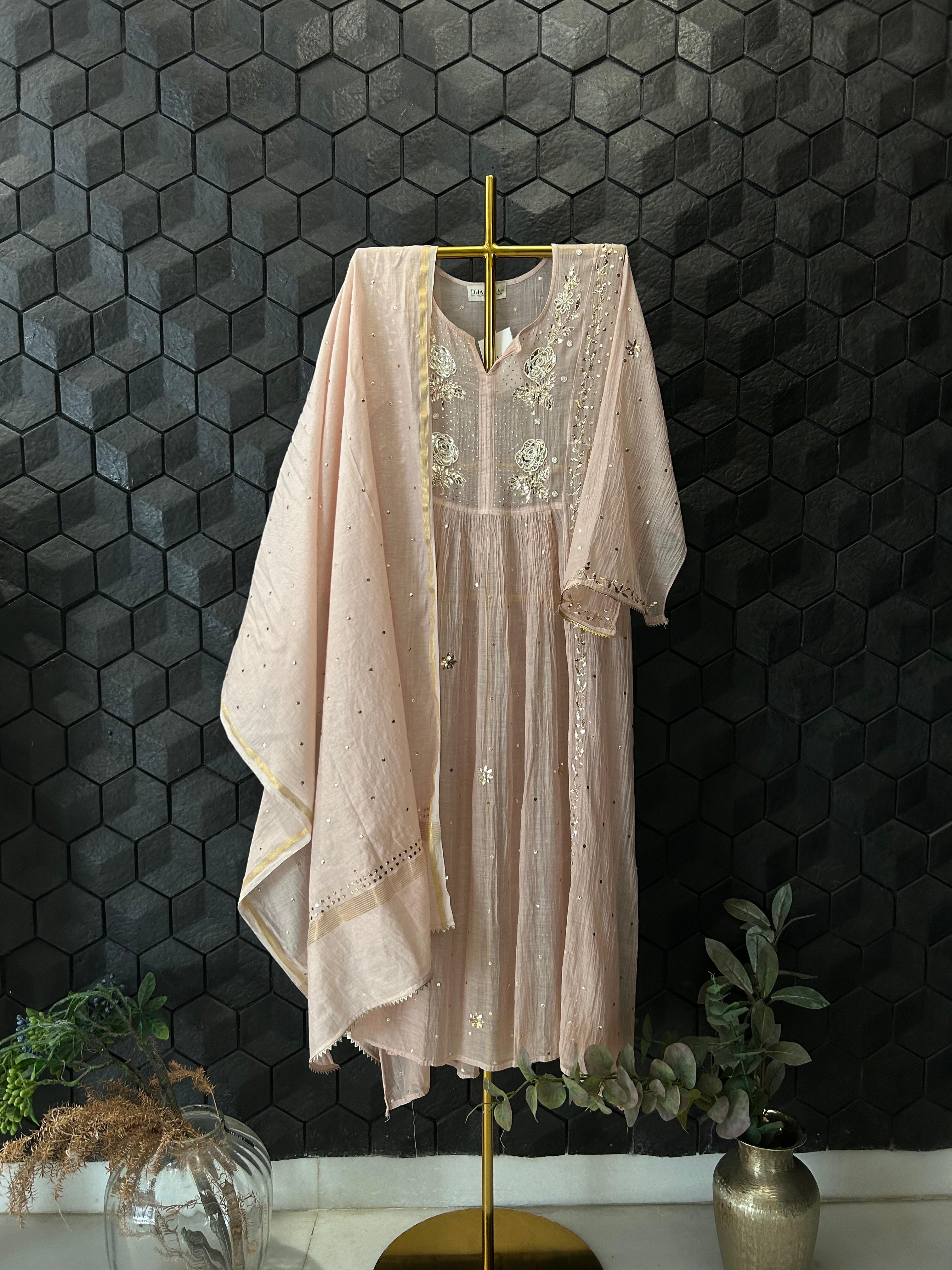 Pink Chanderi Chikankari Kurta Set