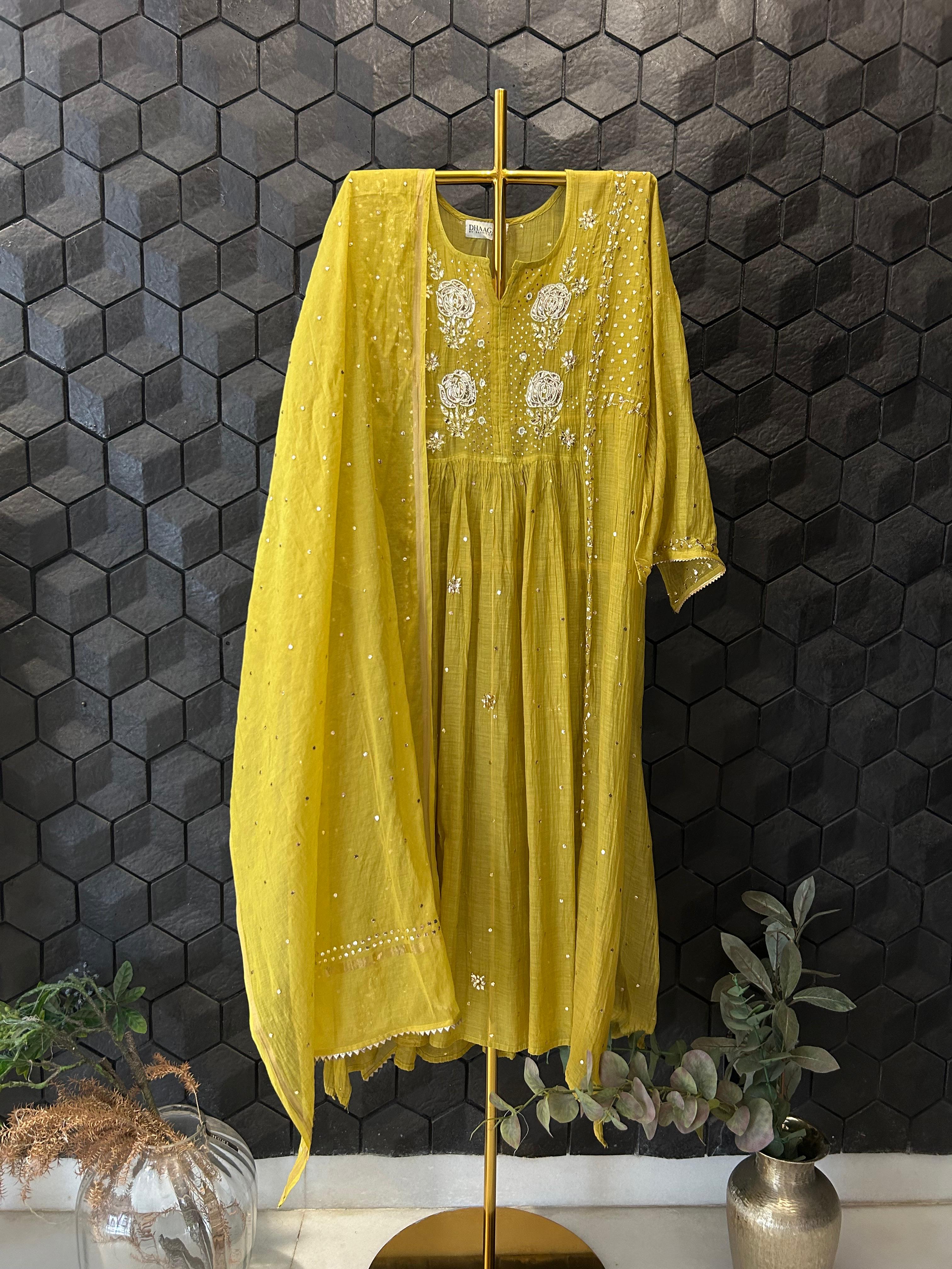 Green Chanderi Chikankari Kurta Set