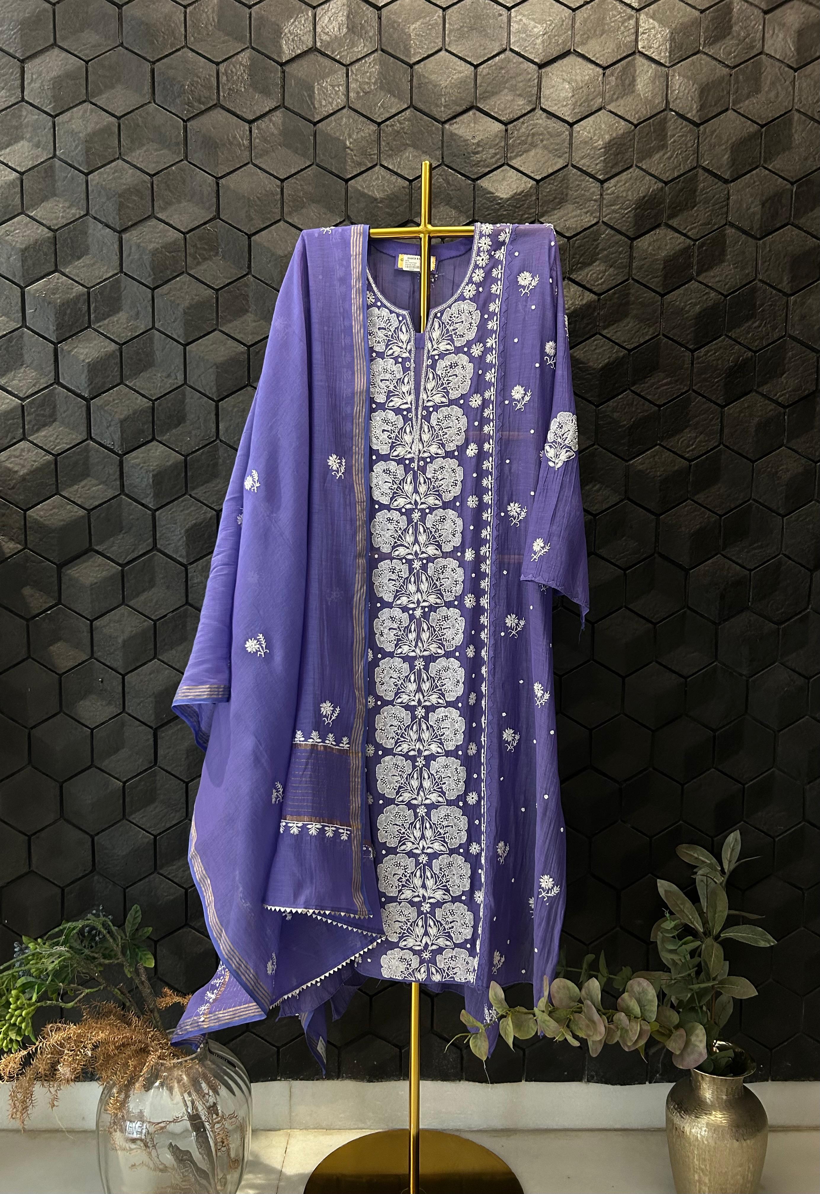 Purple Chanderi Chikankari Kurta Set