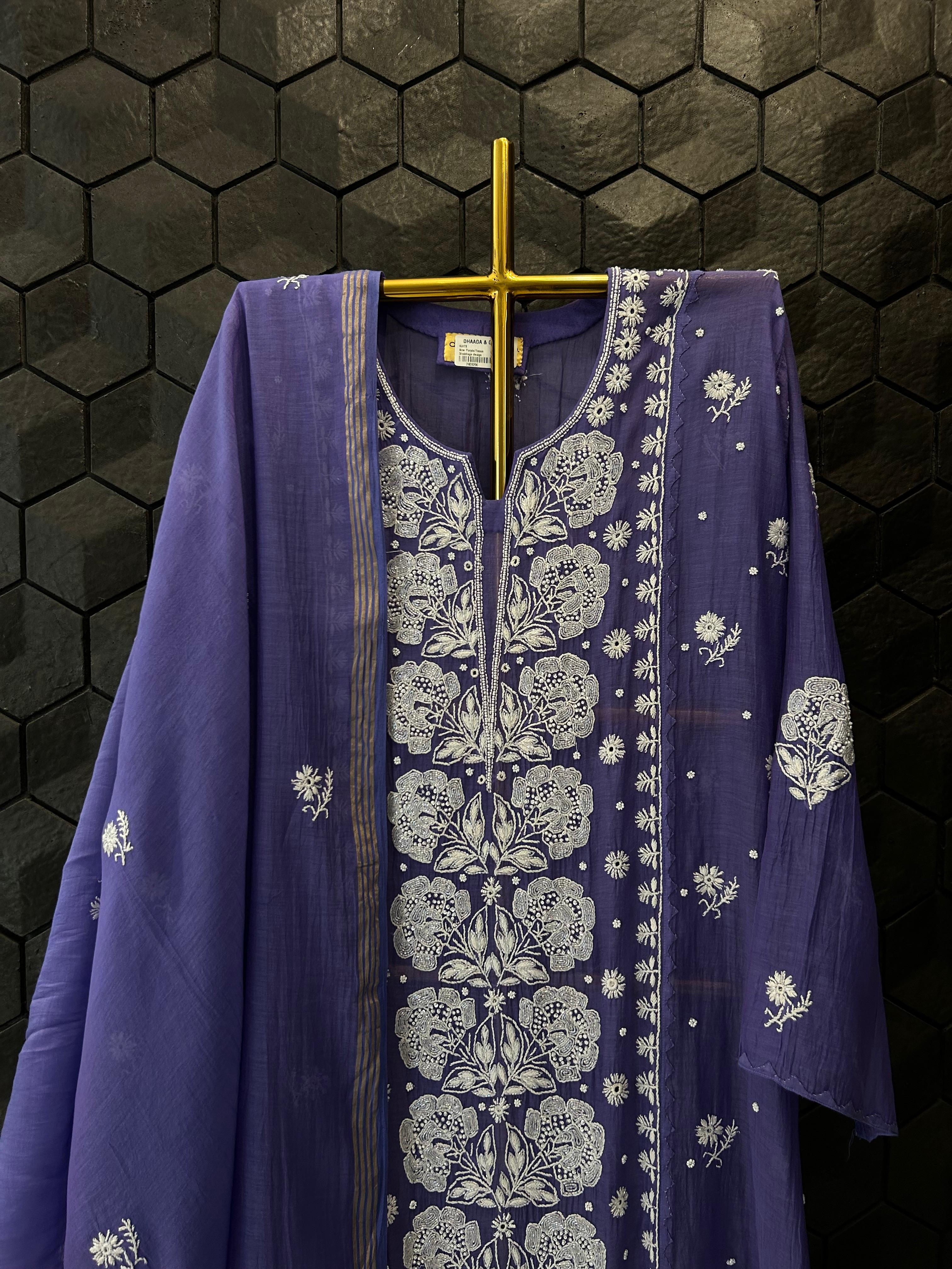 Purple Chanderi Chikankari Kurta Set