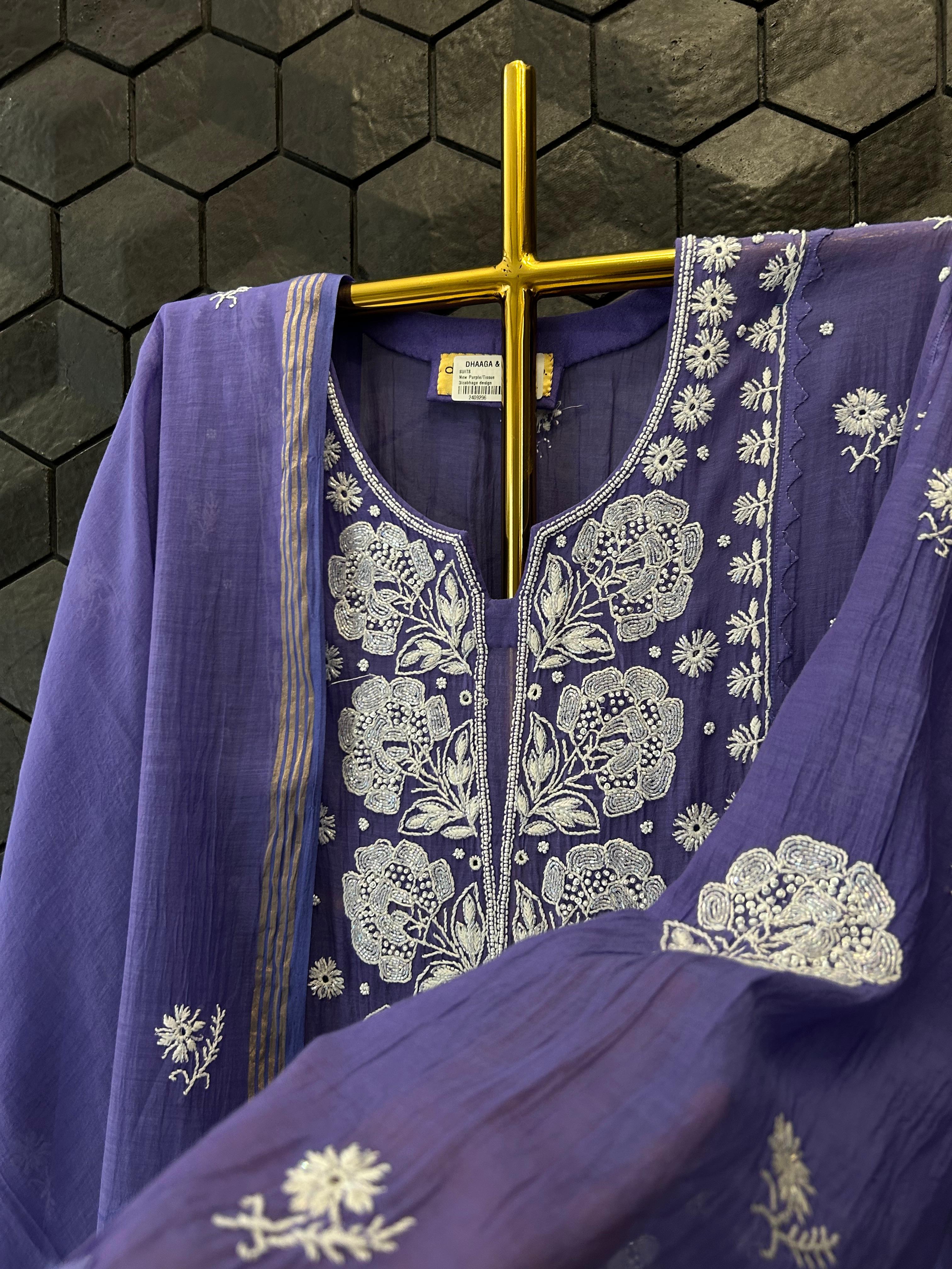 Purple Chanderi Chikankari Kurta Set