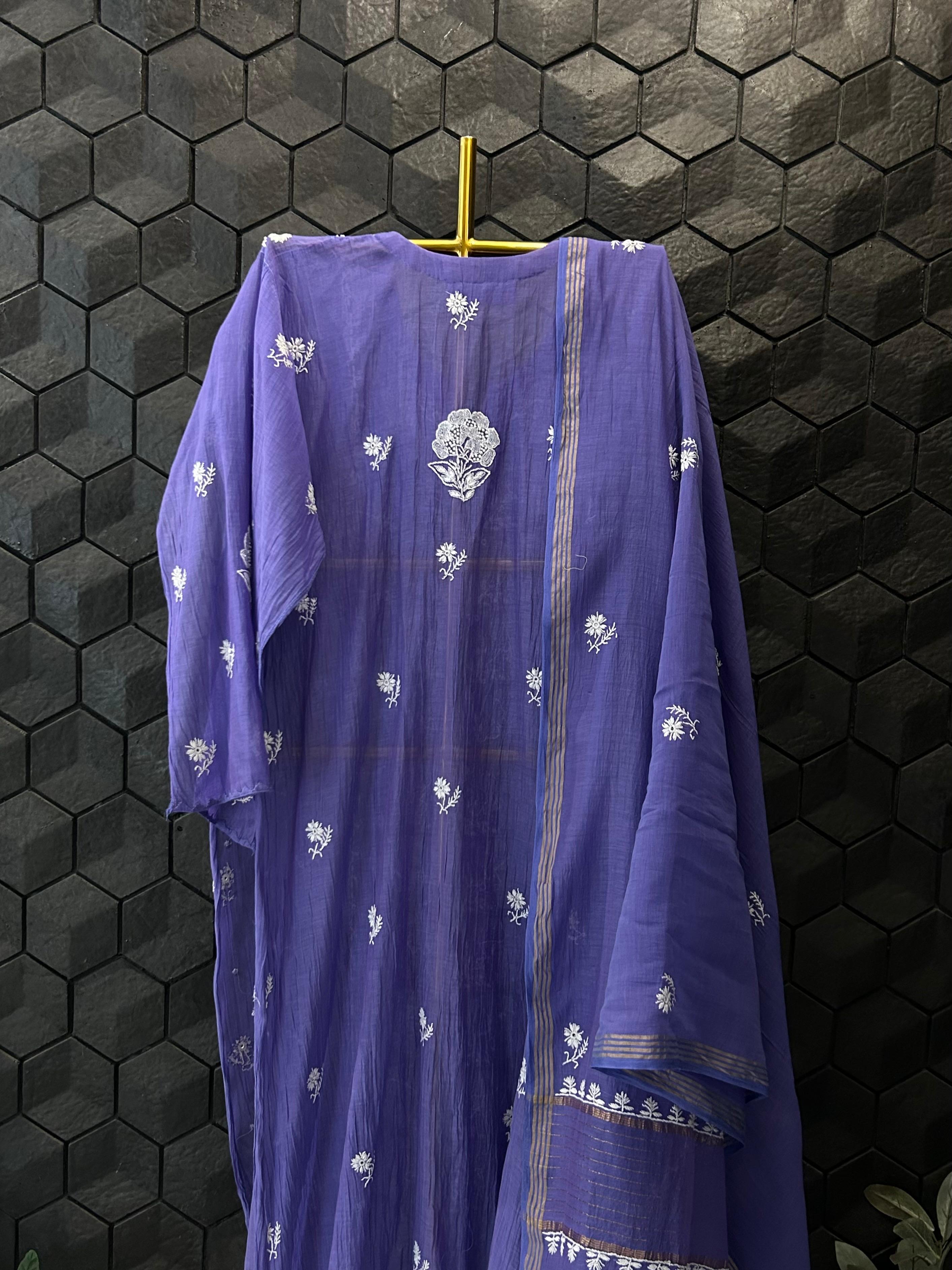 Purple Chanderi Chikankari Kurta Set