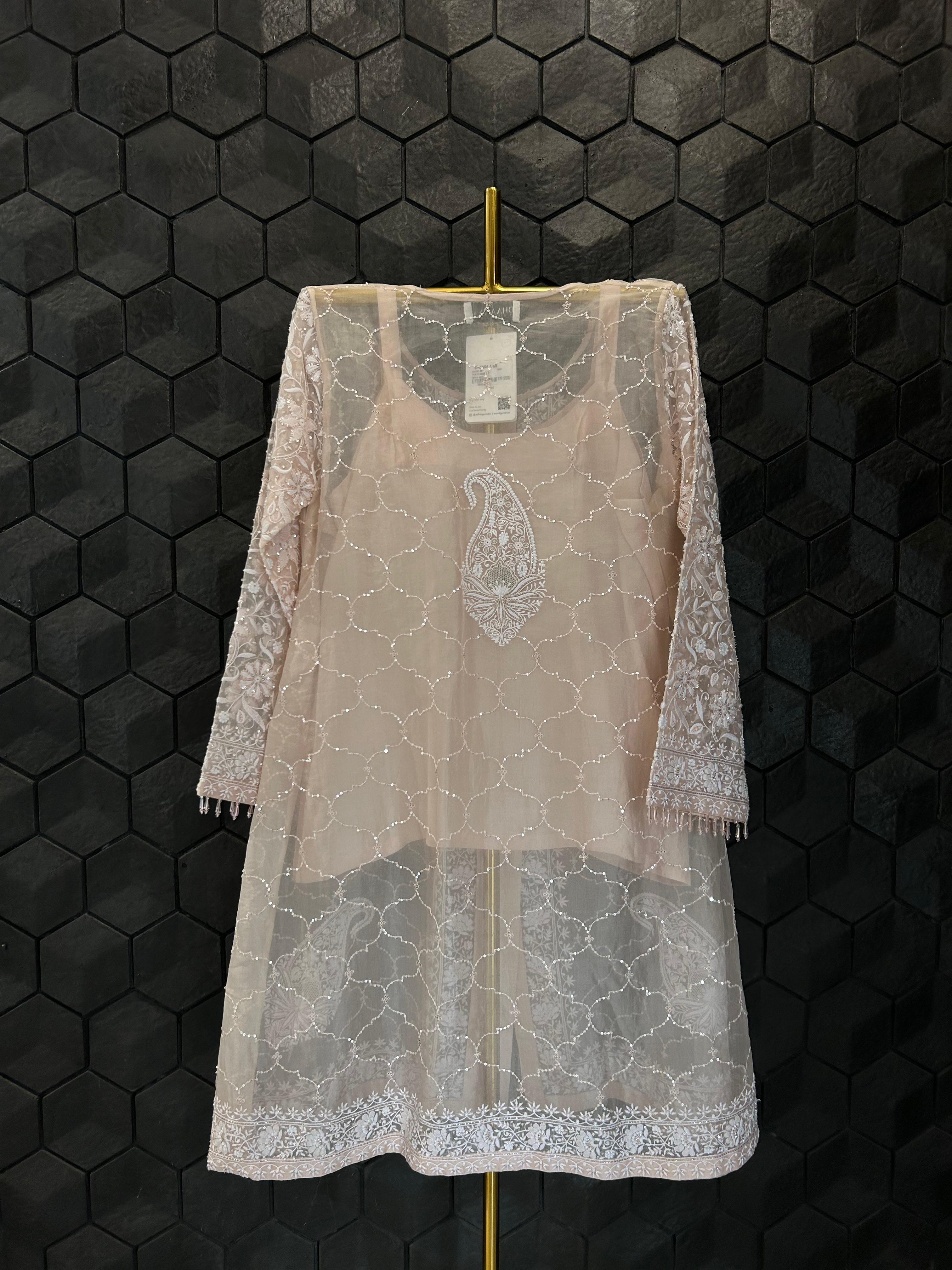 Peach Organza Chikankari Co-ord Set