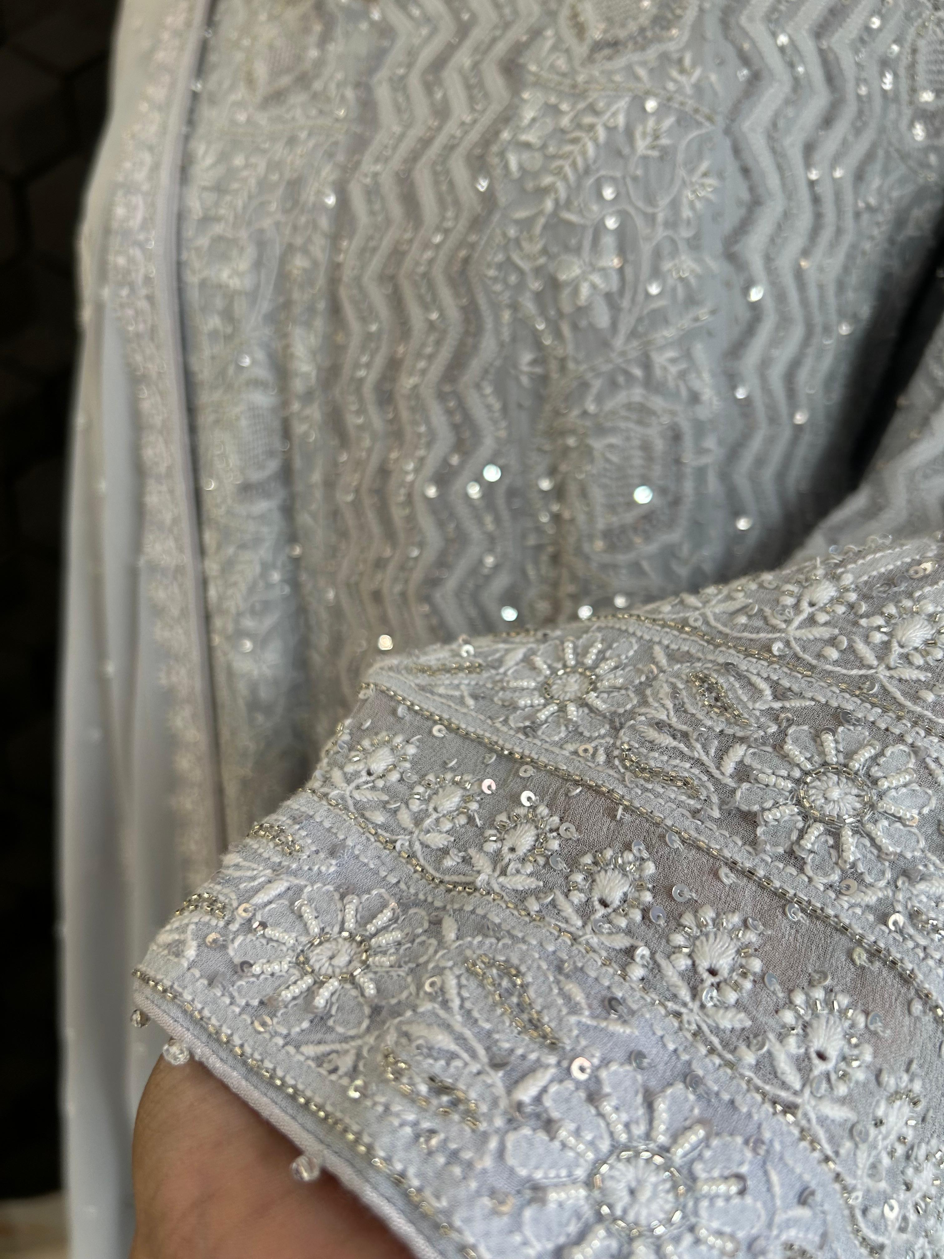 Powder Blue Georgette Chikankari Anarkali Set