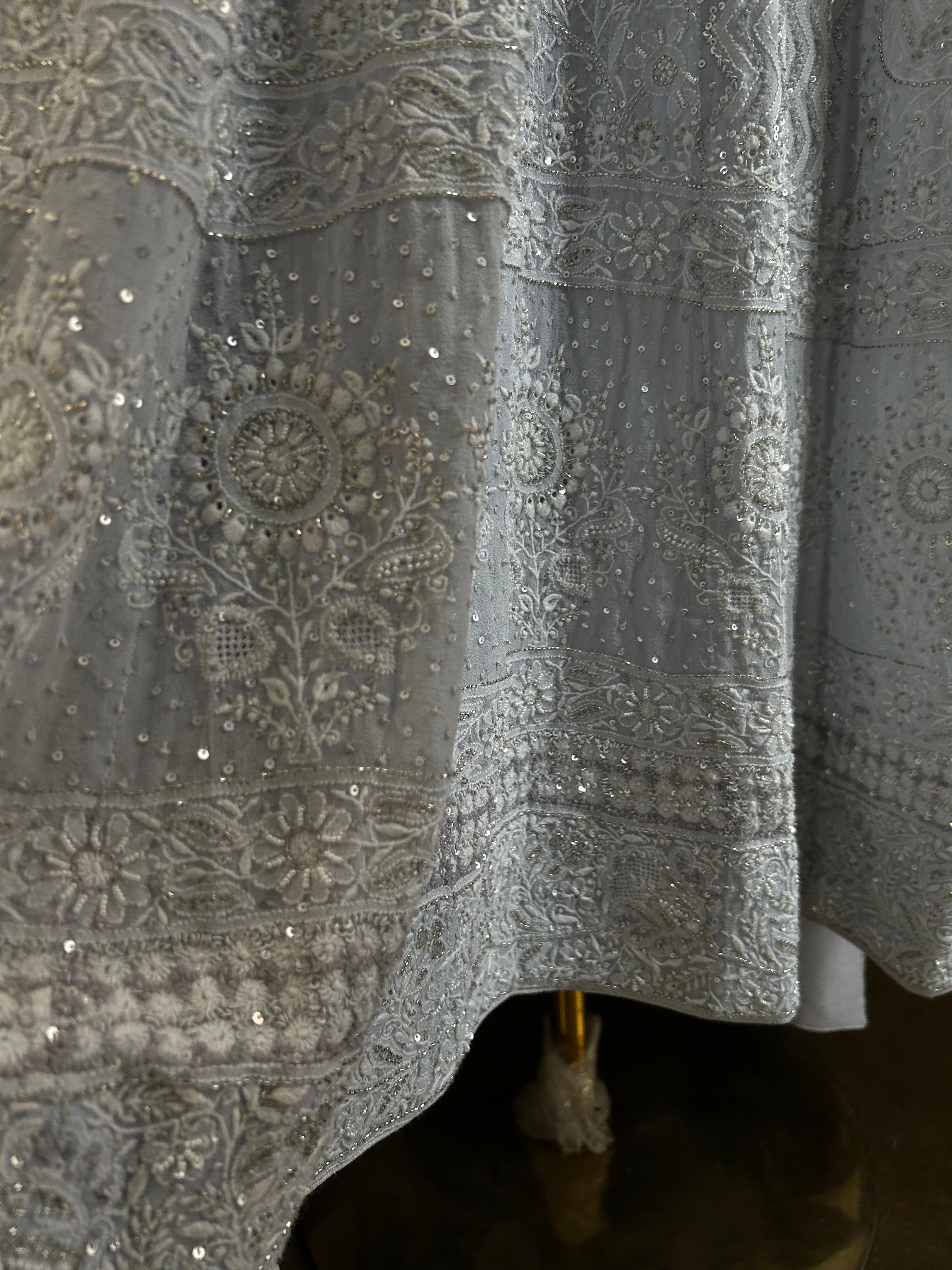 Powder Blue Georgette Chikankari Anarkali Set