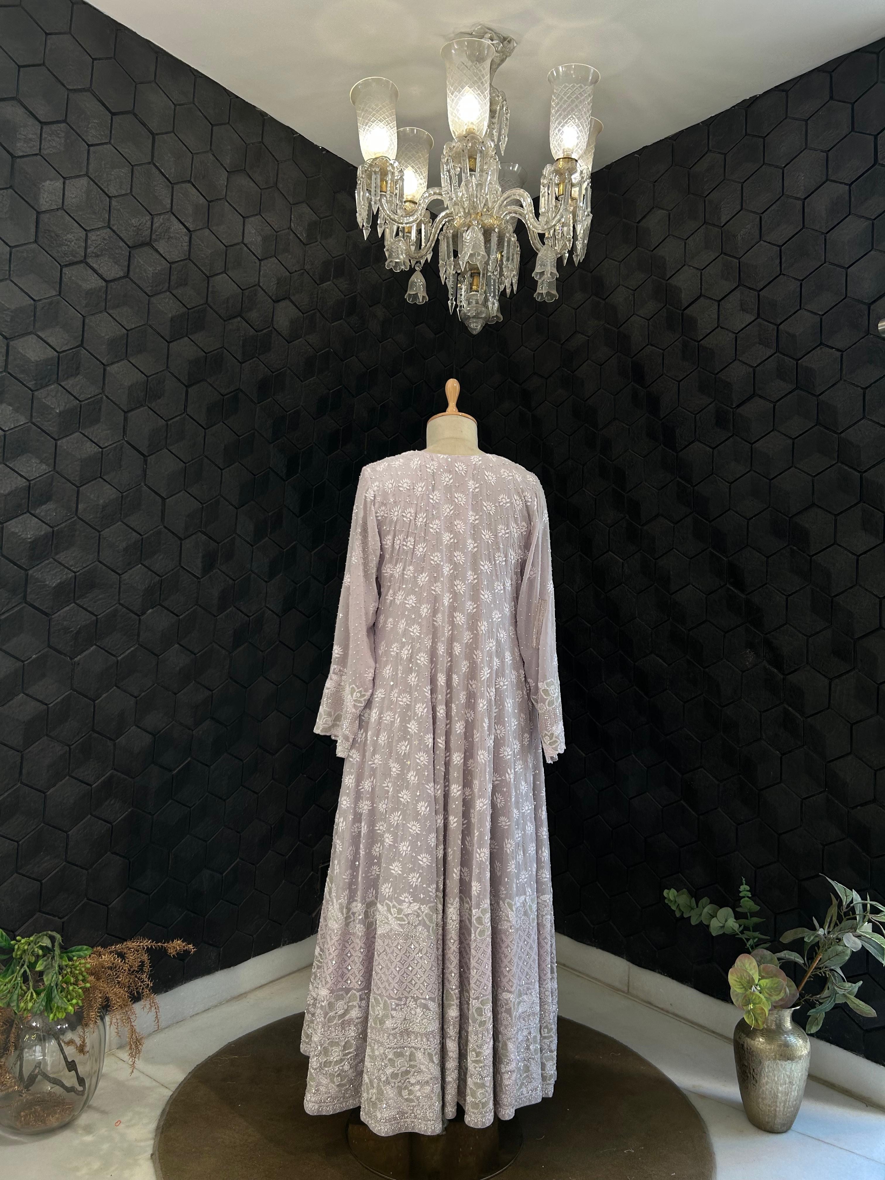 Lavender Georgette Chikankari Anarkali Set