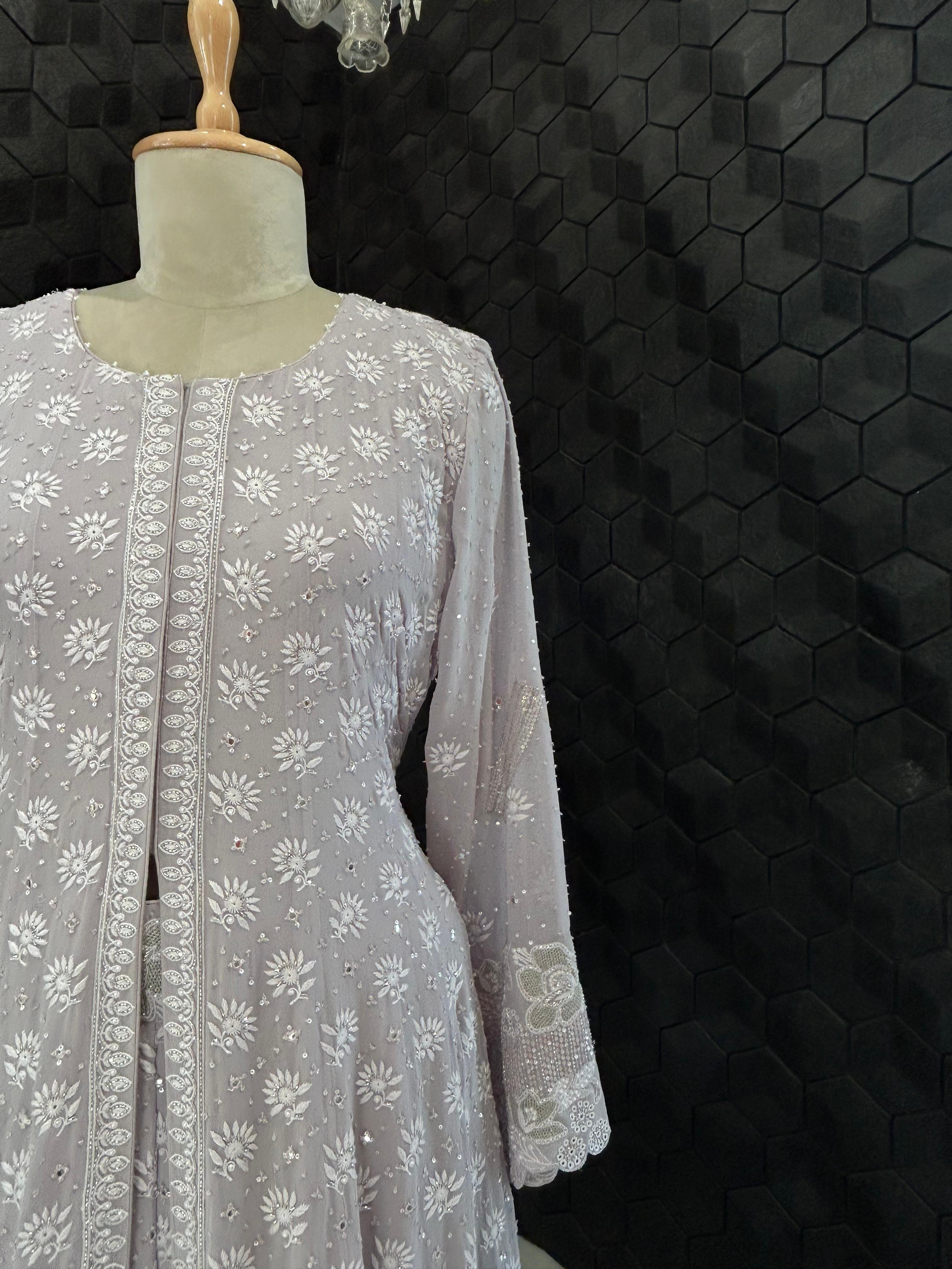 Lavender Georgette Chikankari Anarkali Set