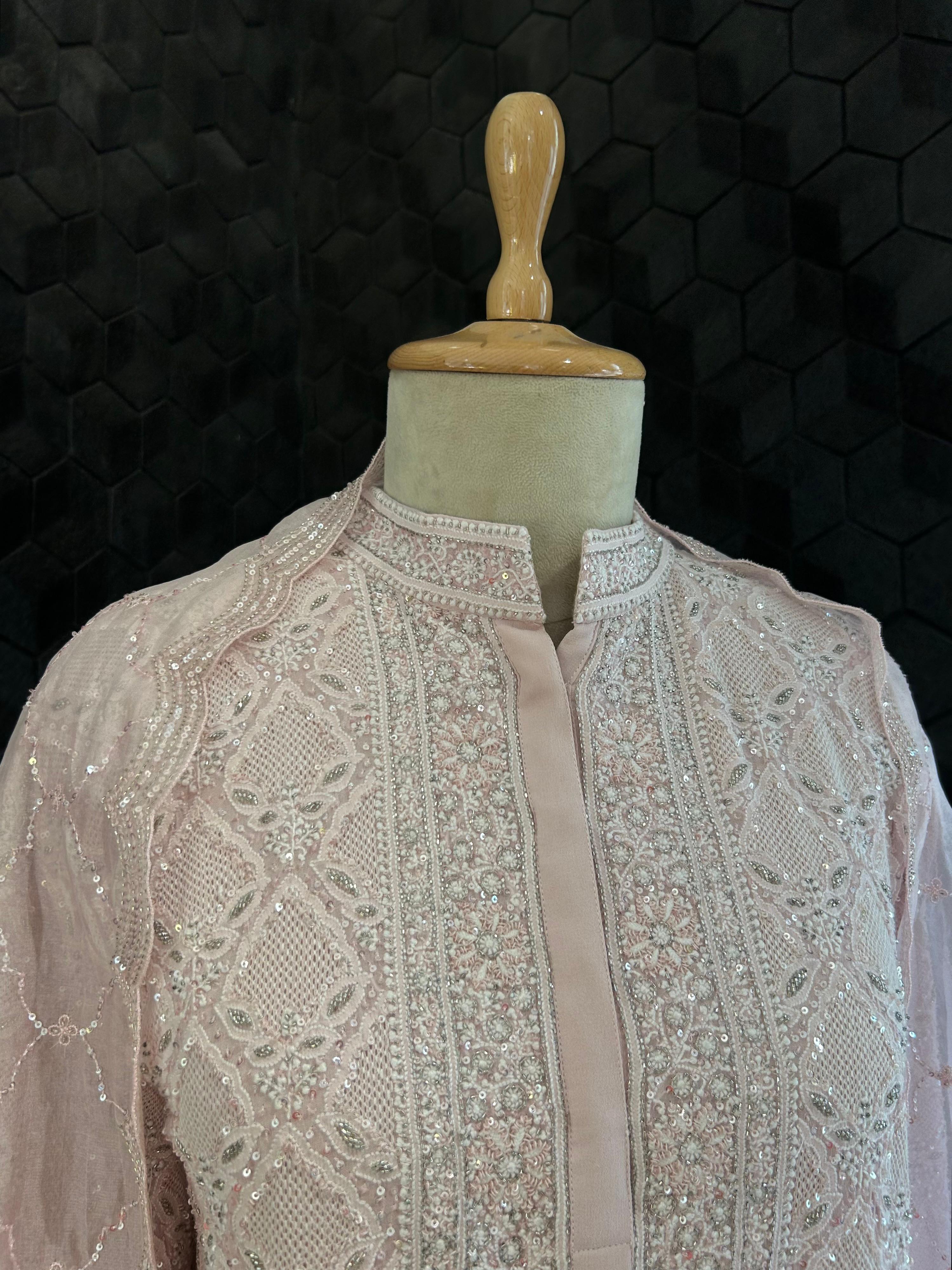 Pink Georgette Chikankari Suit Set