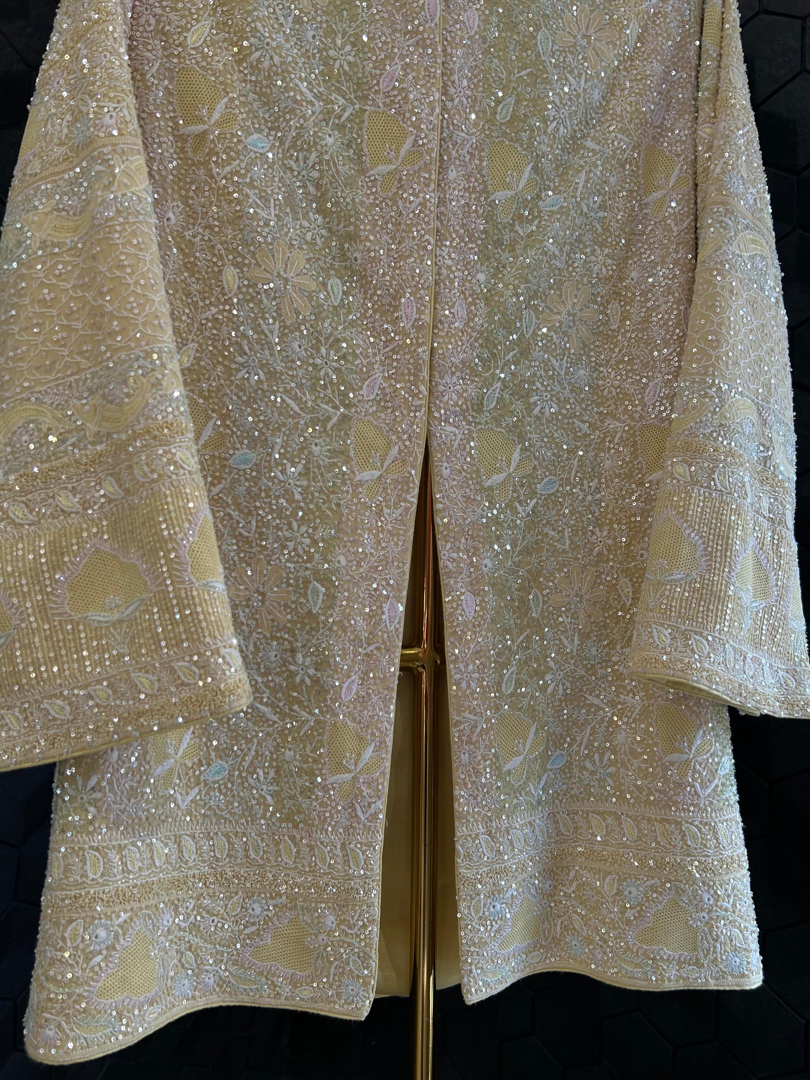 Yellow Georgette Chikankari Gilet-Set