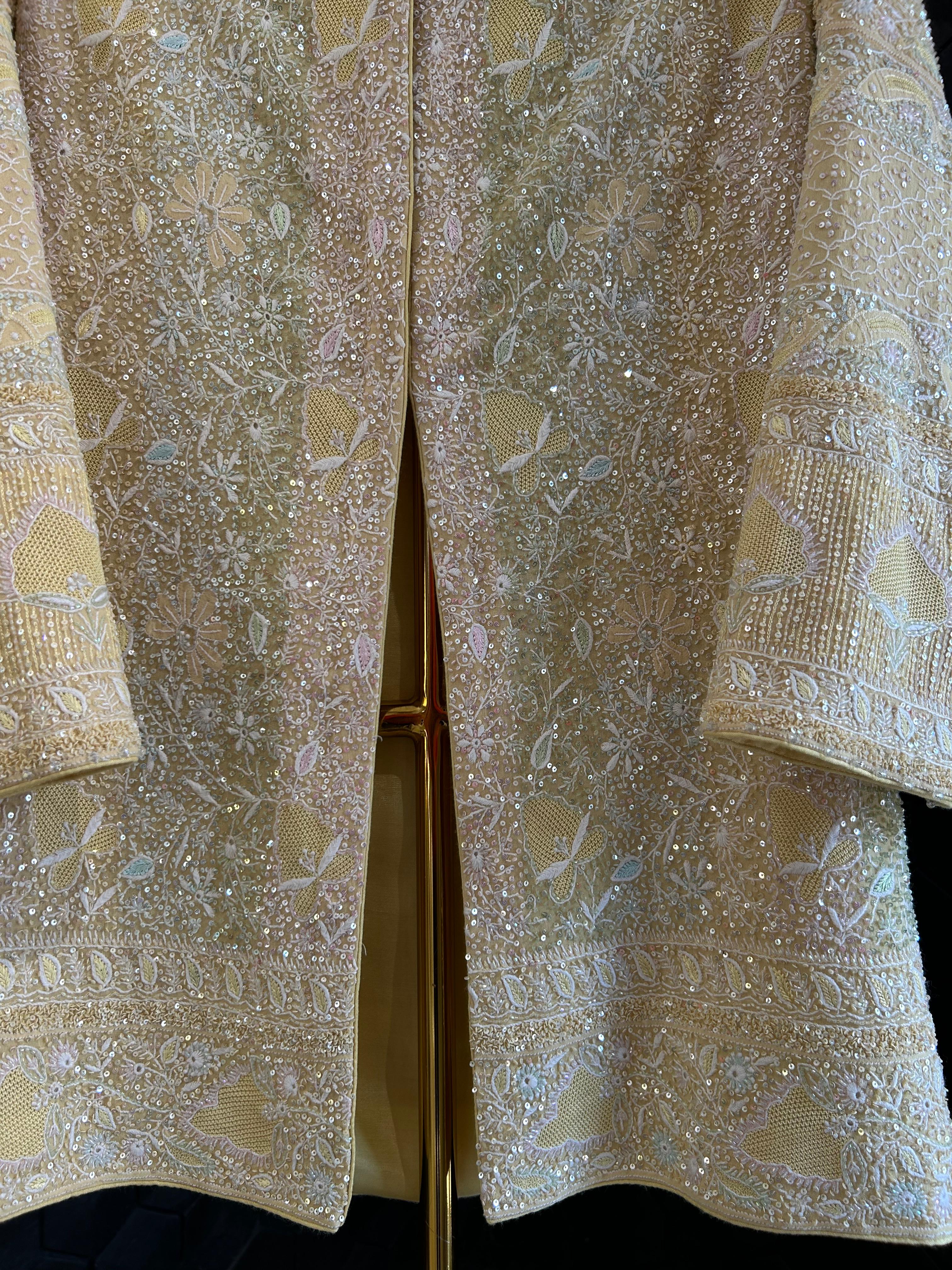 Yellow Georgette Chikankari Gilet-Set