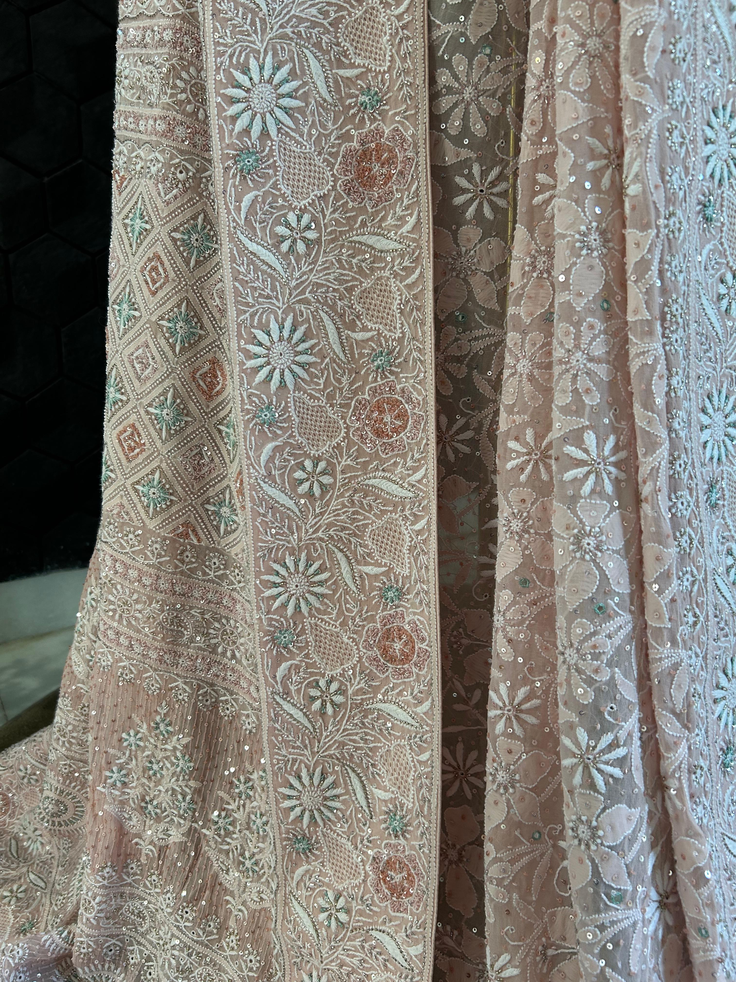 Pink Georgette Do-Taar Chikankari Saree