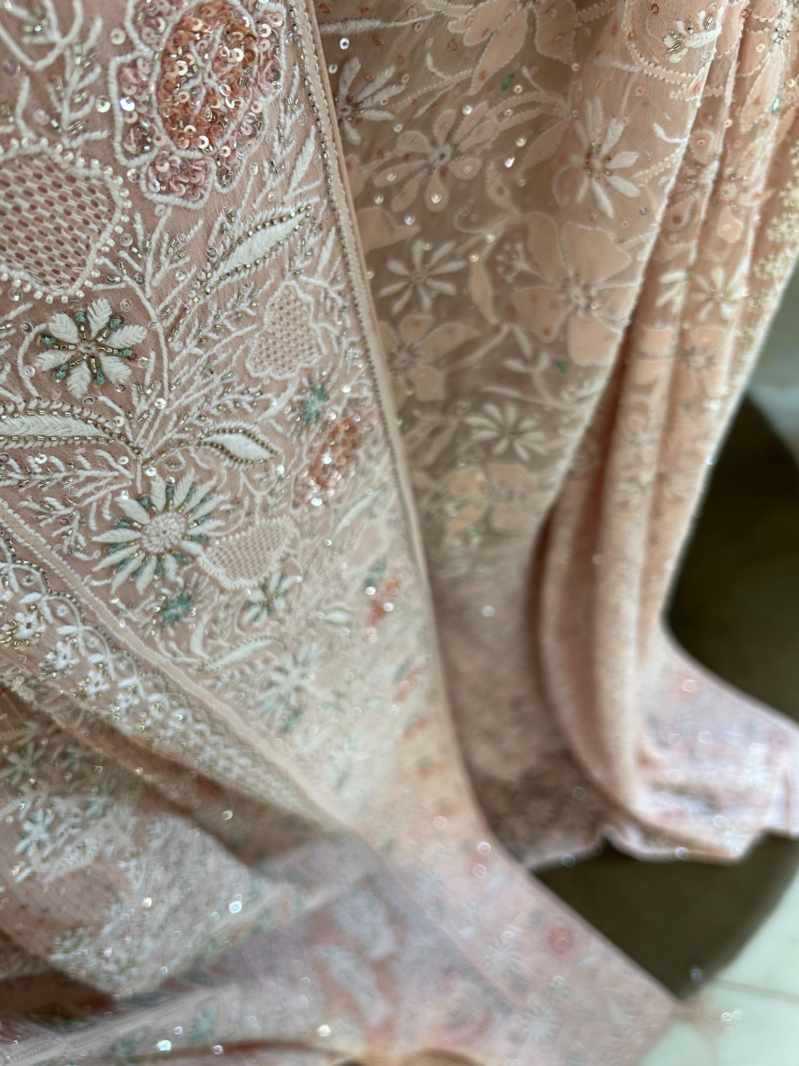 Pink Georgette Do-Taar Chikankari Saree