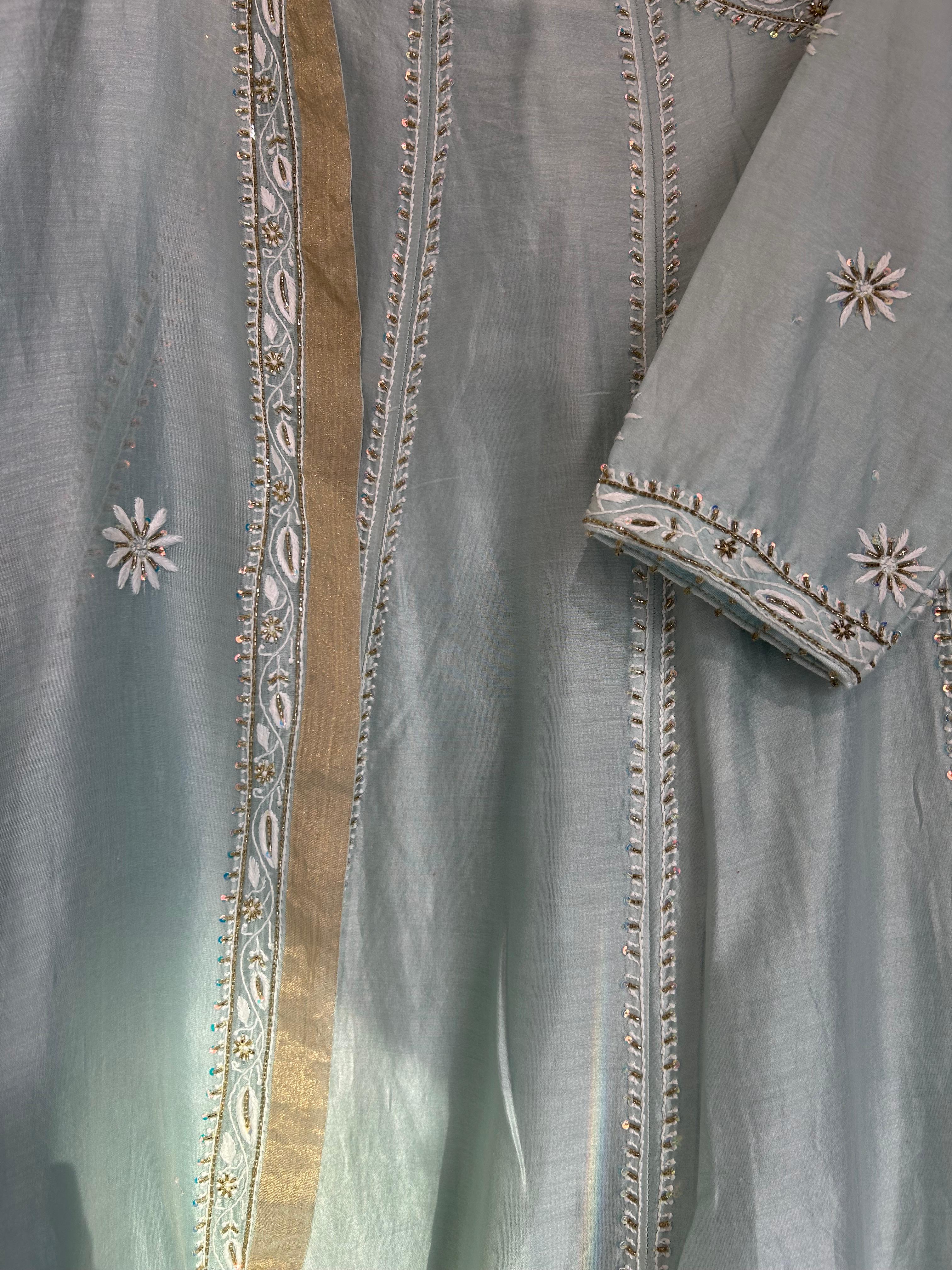 Green Chanderi Chikankari Anarkali Set