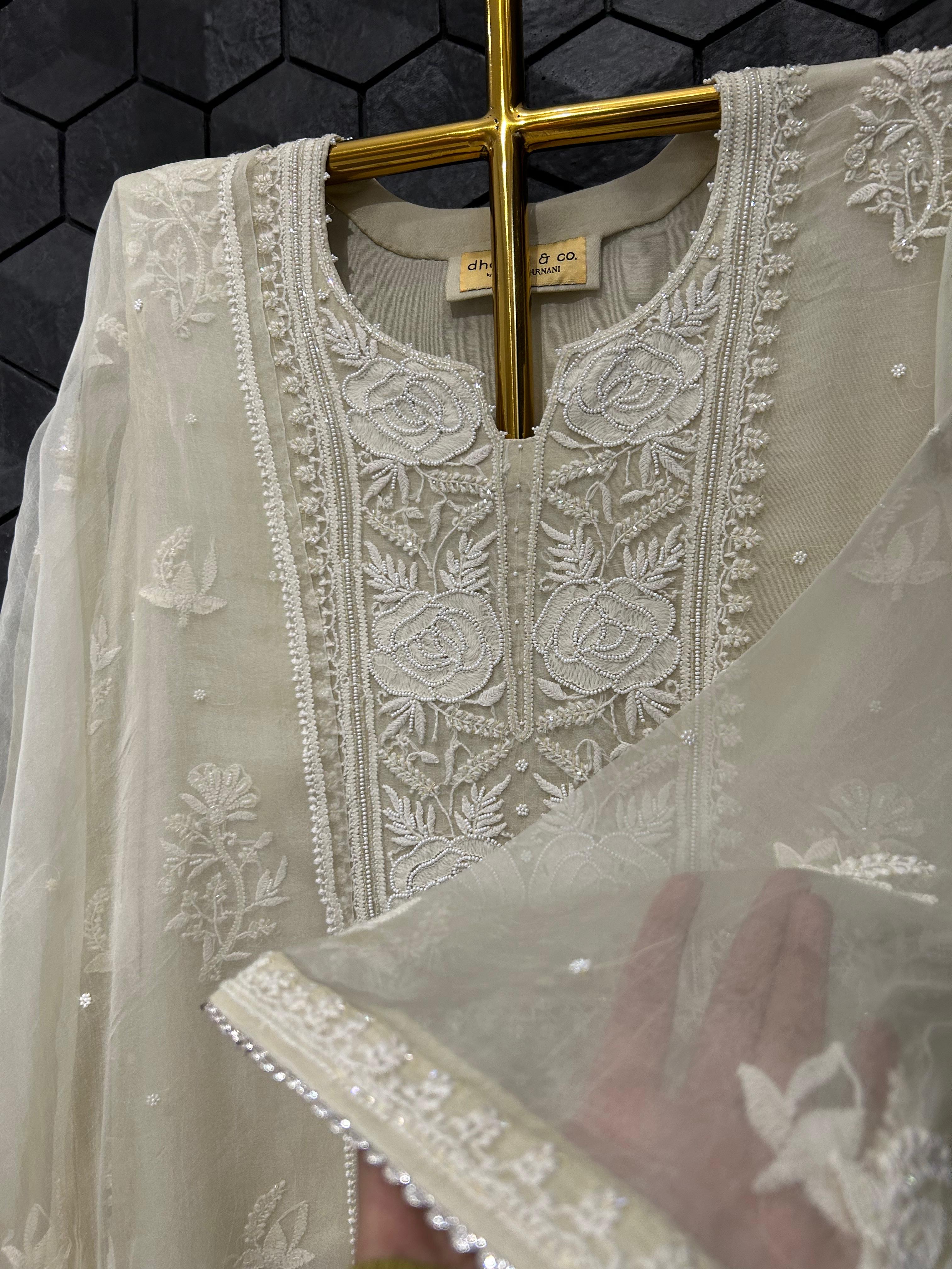 Ivory Organza Chikankari Kurta Set