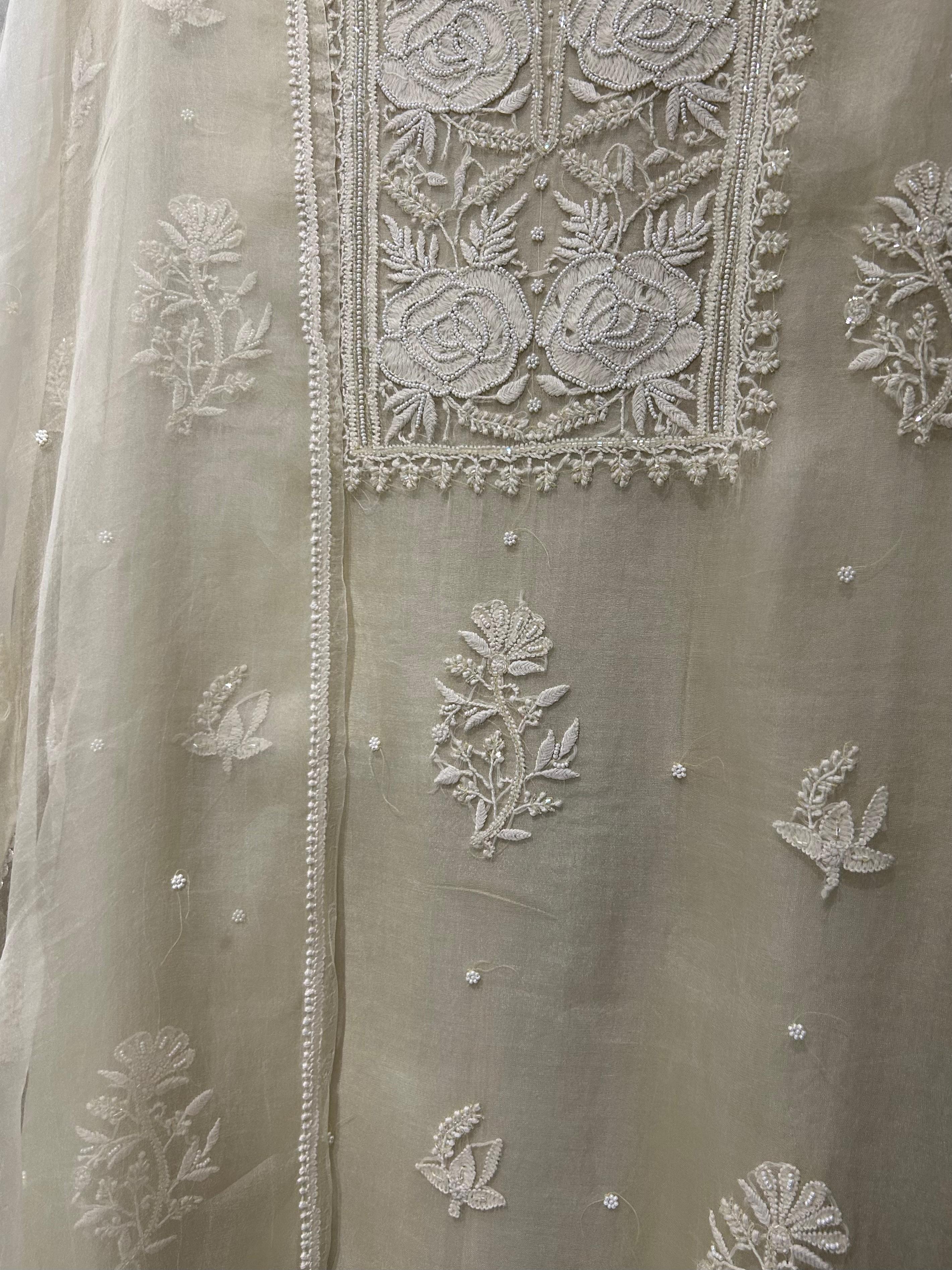 Ivory Organza Chikankari Kurta Set