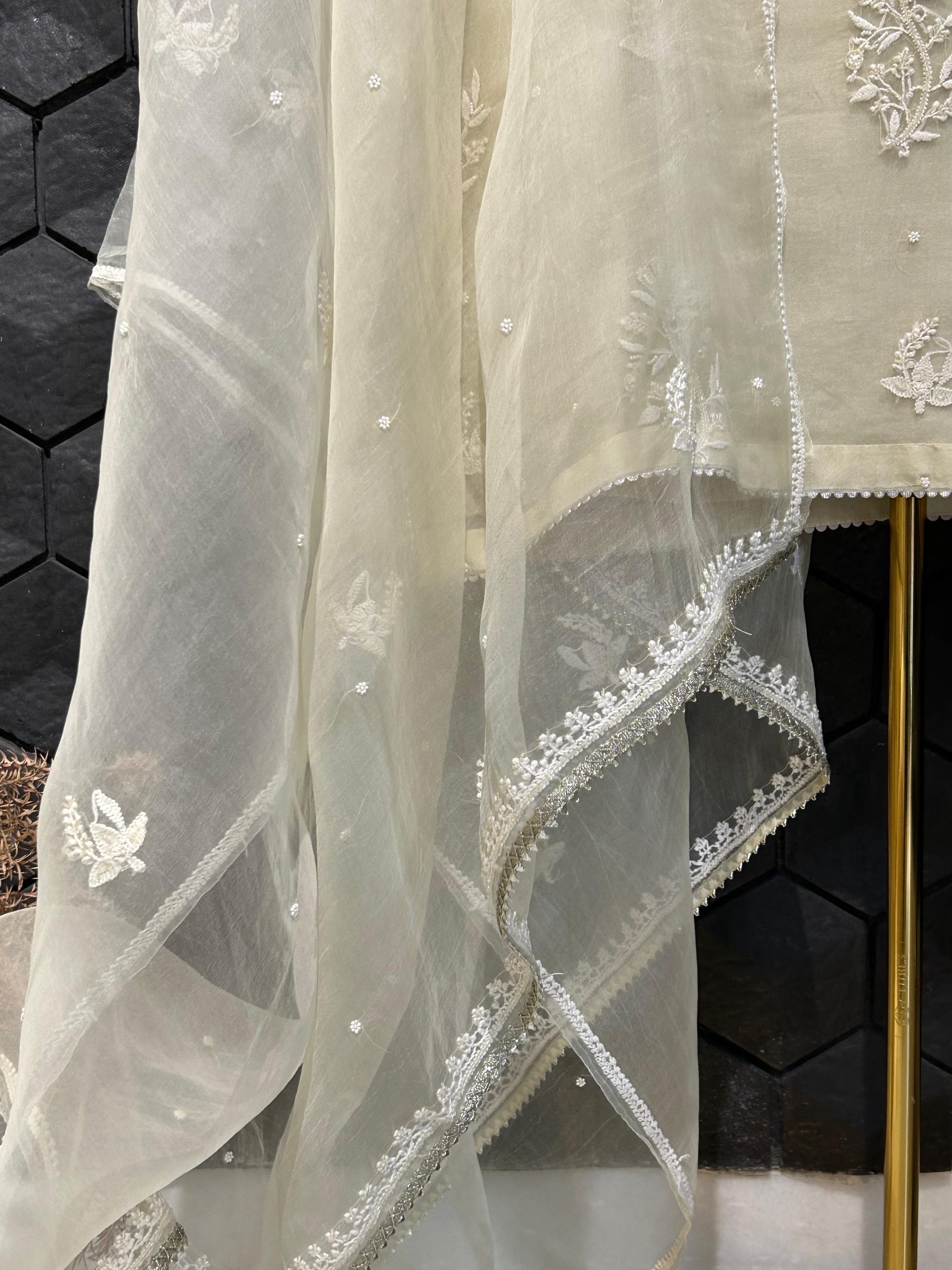 Ivory Organza Chikankari Kurta Set