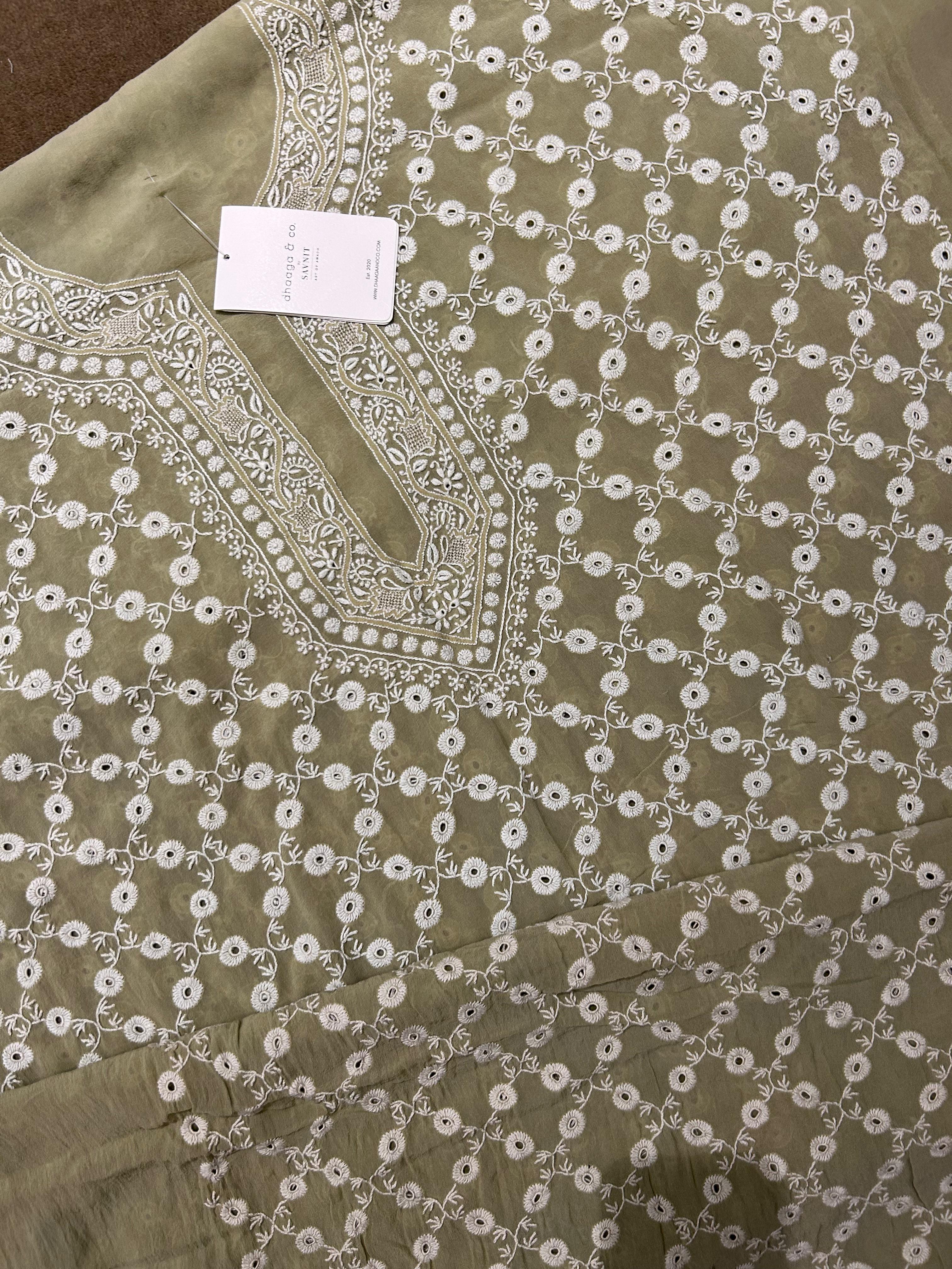 Sage Green Mens Georgette Chikankari kurta