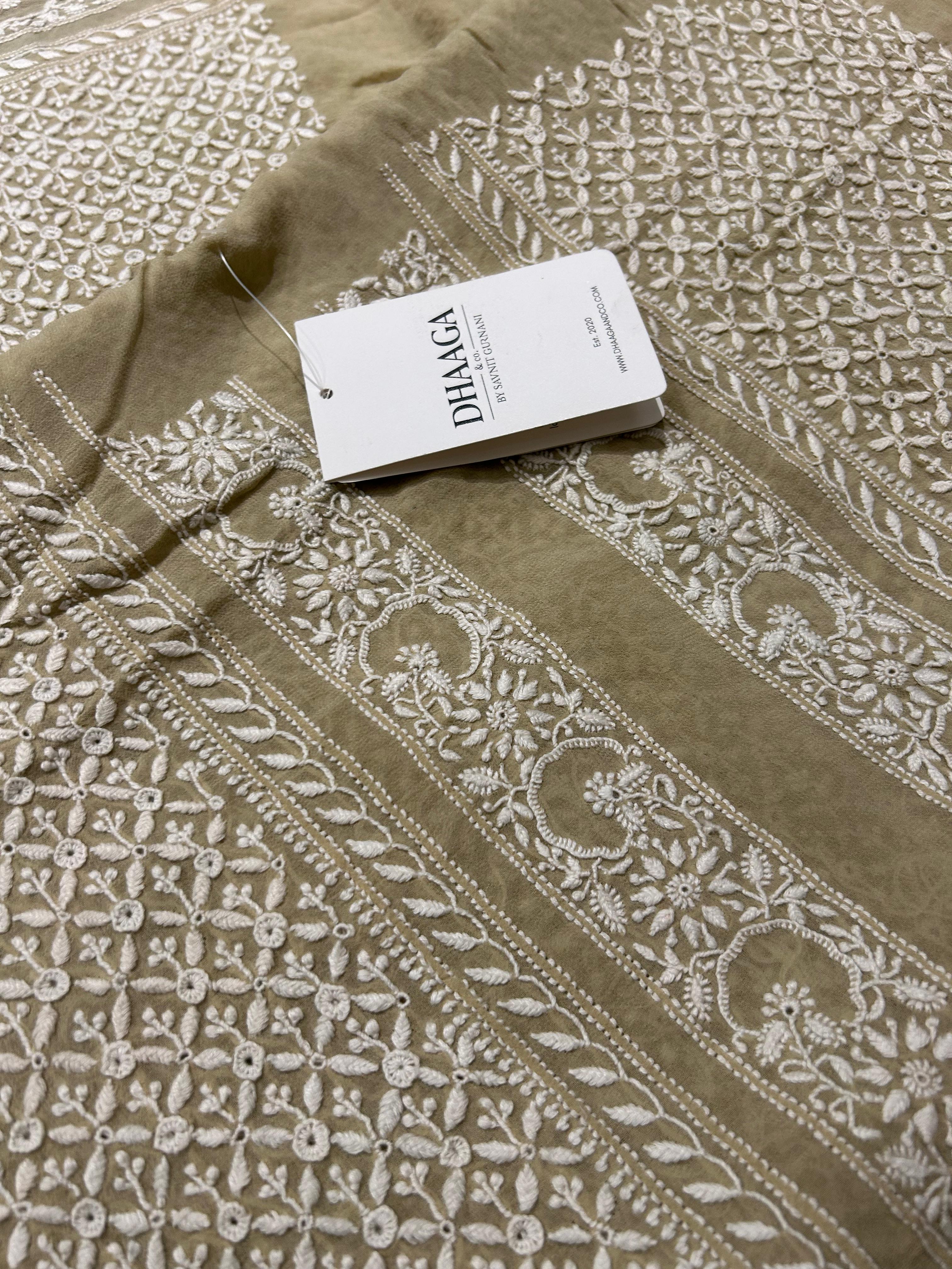 Beige Georgette Chikankari Mens Kurta